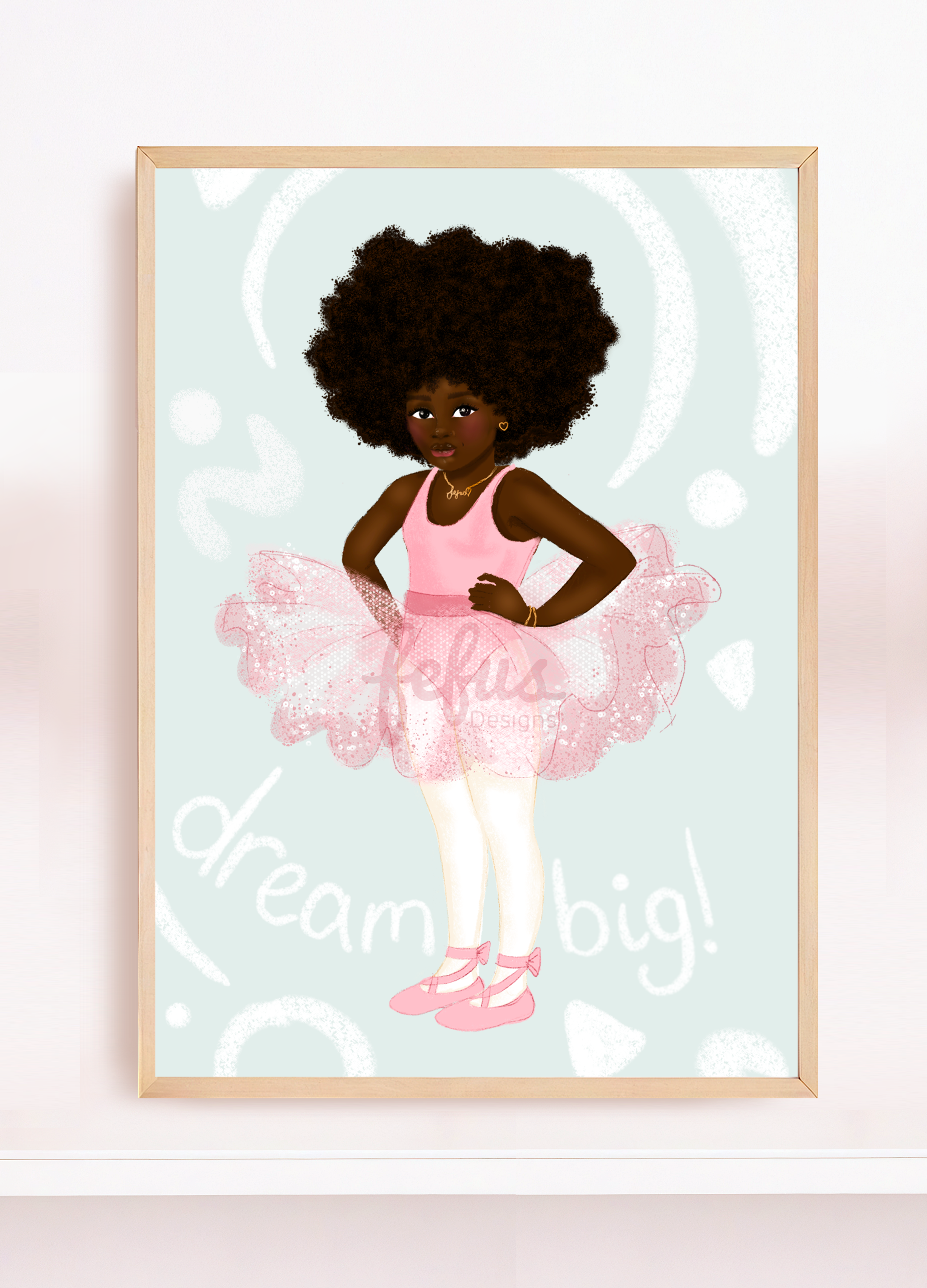 Black Ballerina Wall Art Print | Natural Afro Hair Girls Bedroom Decor & Ballet Dreams Affirmation Art by Fefus Designs