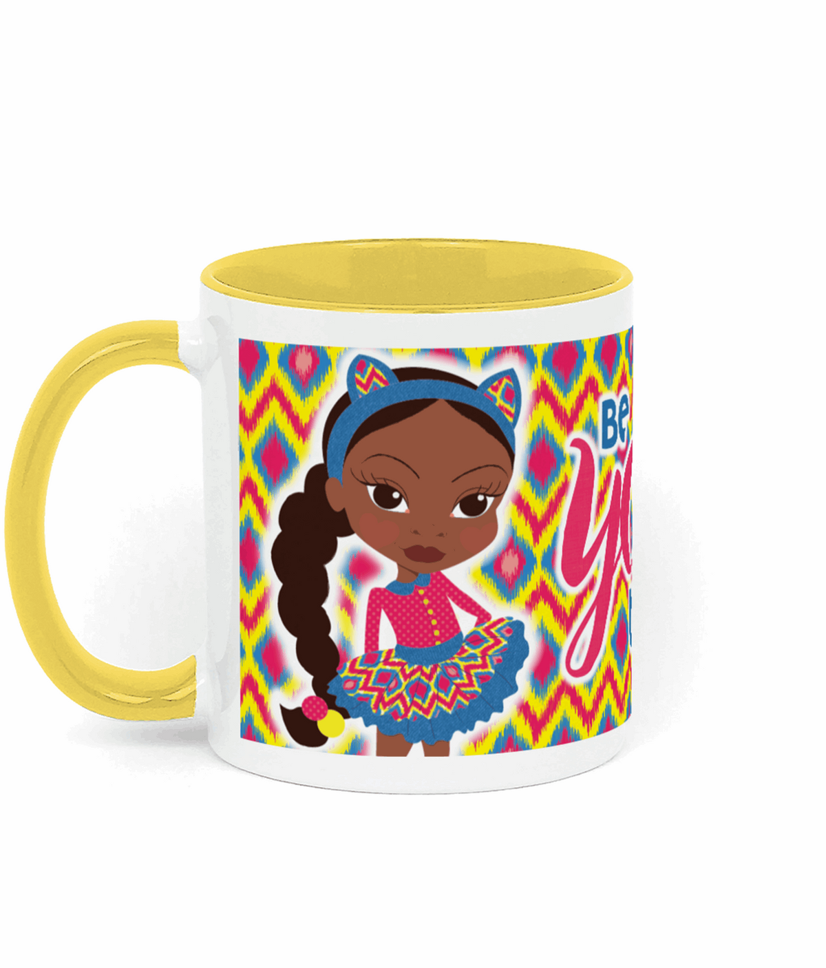 Afronista ceramic mug featuring Afronista character artwork, illustrated by Fefus Designs.