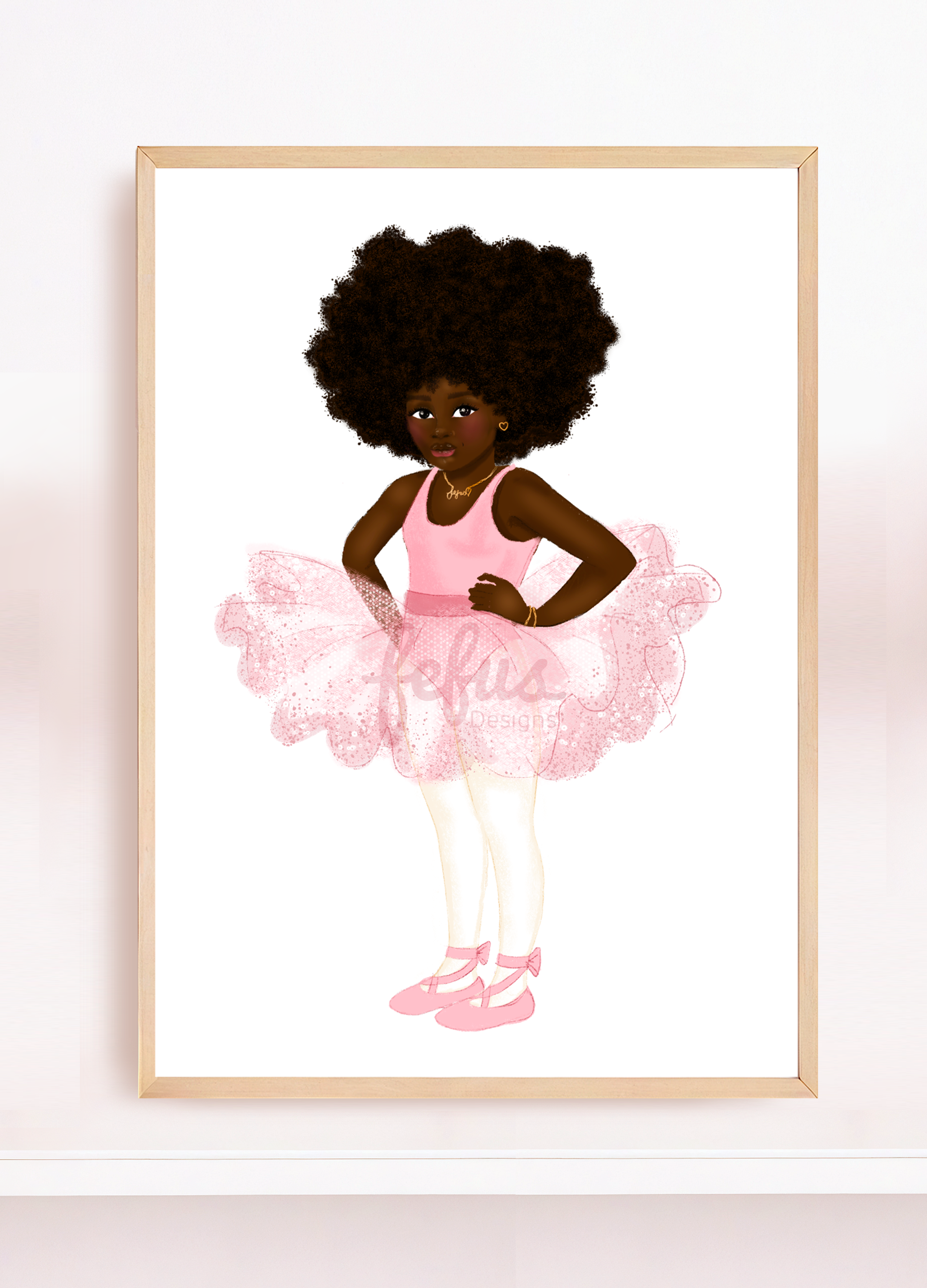 Black Ballerina Wall Art Print | Natural Afro Hair Girls Bedroom Decor & Ballet Dreams Affirmation Art by Fefus Designs