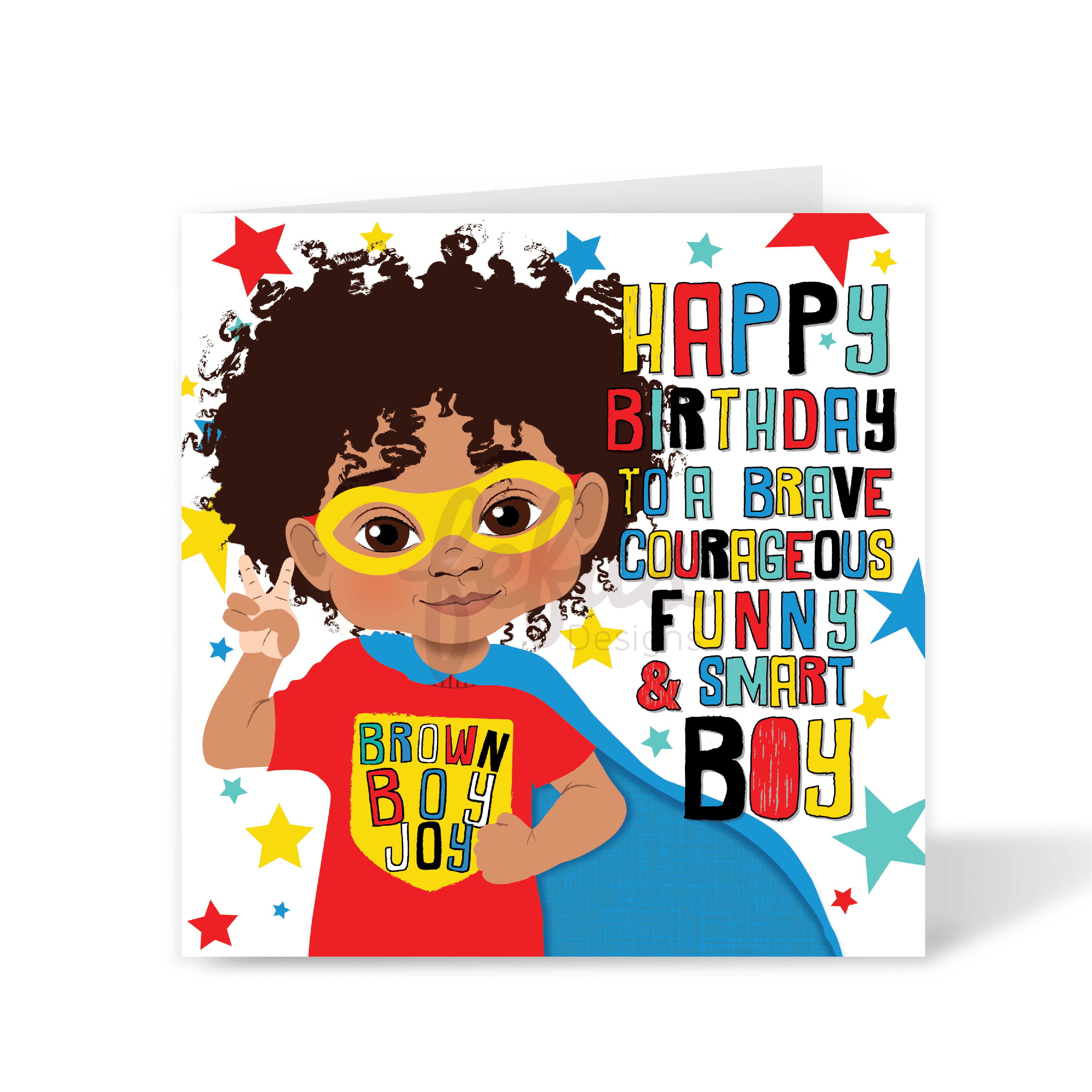 Looking for a unique birthday card for a young mixed-race boy? Our handmade card features a powerful mixed-race superhero and uplifting message. Perfect for any little hero who wants to see someone just like them. Order now!