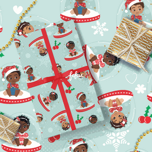 Black Baby Christmas Wrapping Paper 50cm x 70cm | Premium Xmas Gift Wrap | Fefus Designs