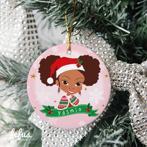 Personalised Brown Girl Magic Christmas bauble by Fefus Designs, designed as a keepsake for the Christmas tree.