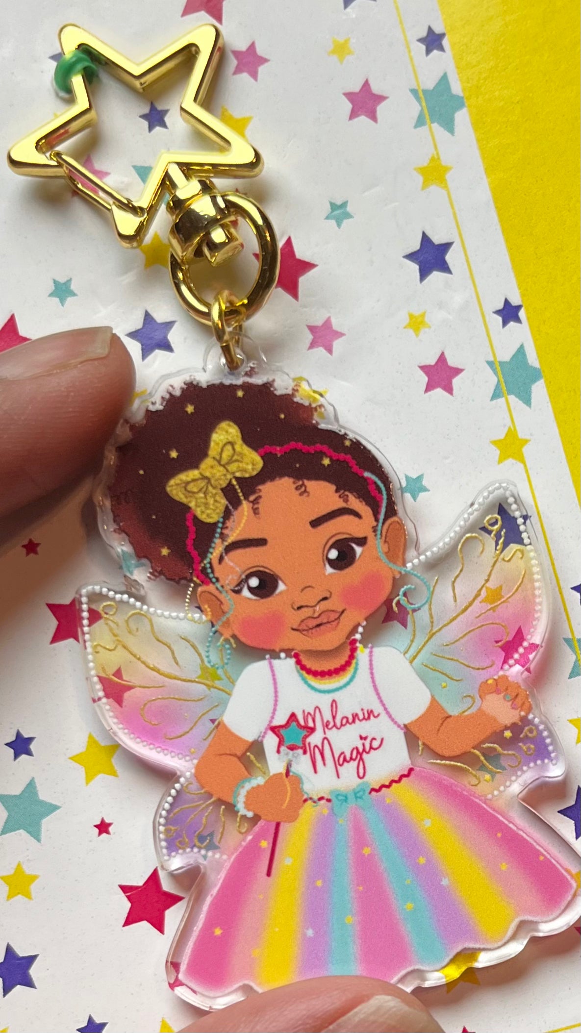 Mixed Race Fairy Magic Keyring – Empowering Kids with Joyful Diversity! Perfect Bag Charm Gift | Fefus Designs