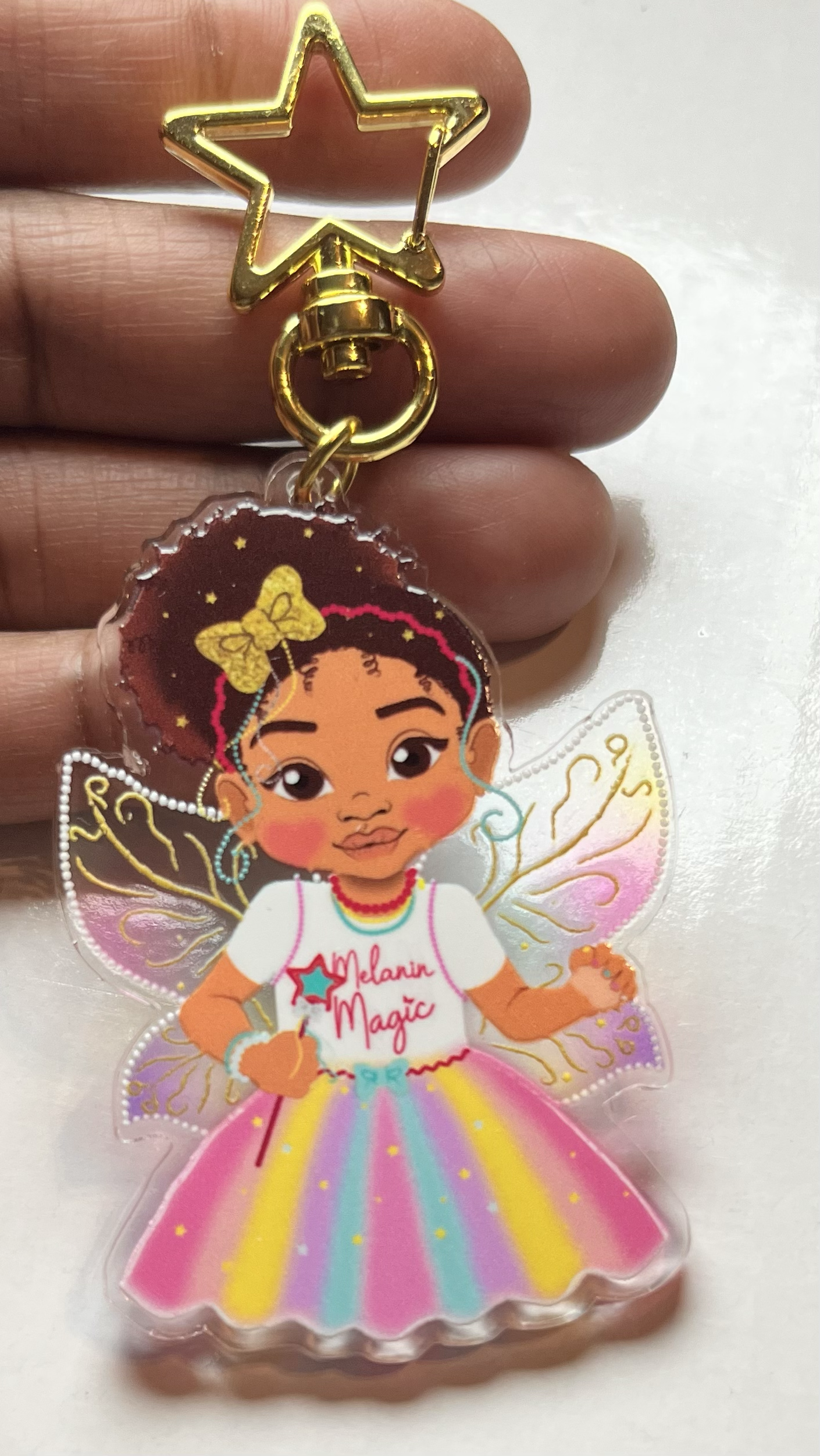 Mixed Race Fairy Magic Keyring – Empowering Kids with Joyful Diversity! Perfect Bag Charm Gift | Fefus Designs