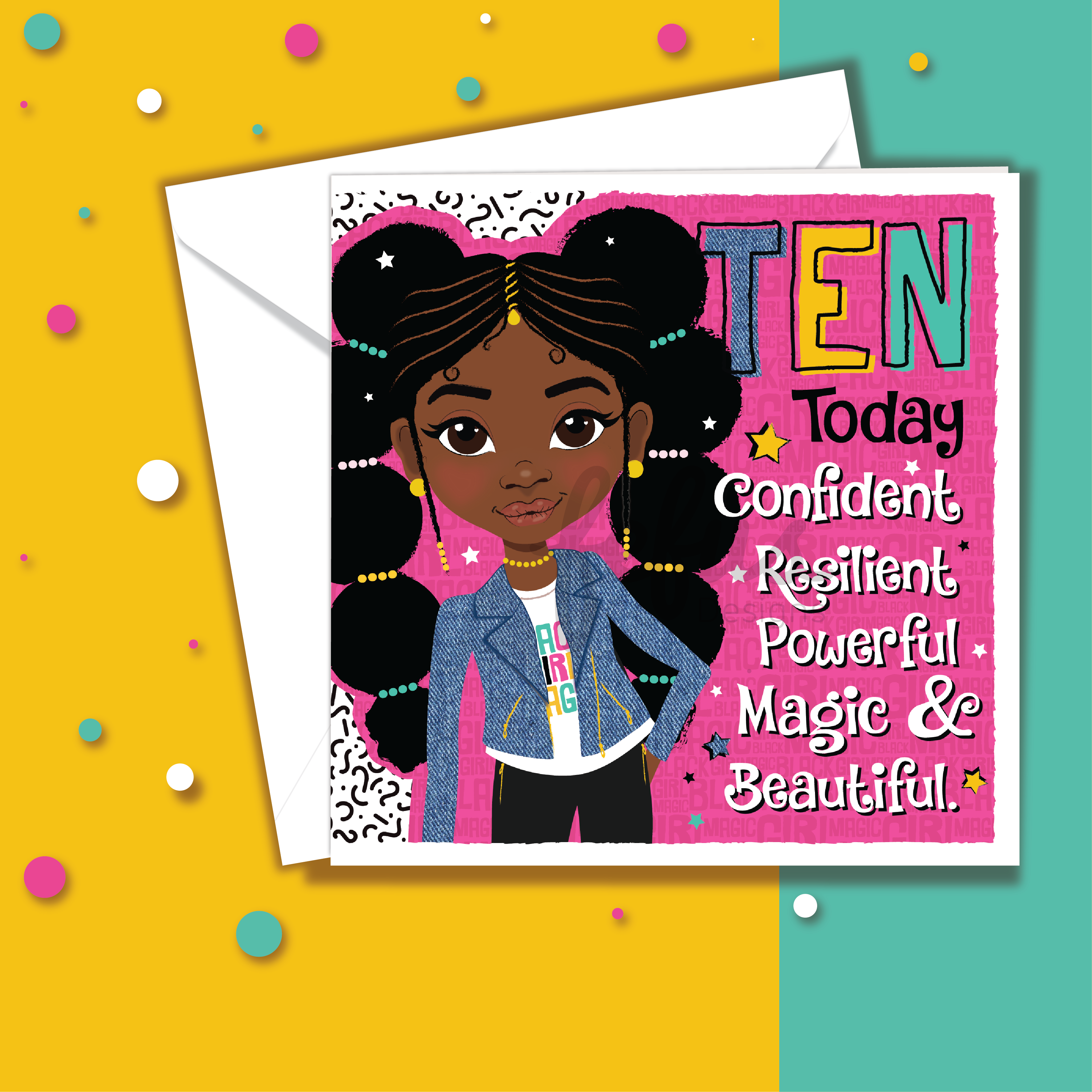 Black Girl 10th Birthday Card – Ten Today Pink Affirmation | Fefus Designs