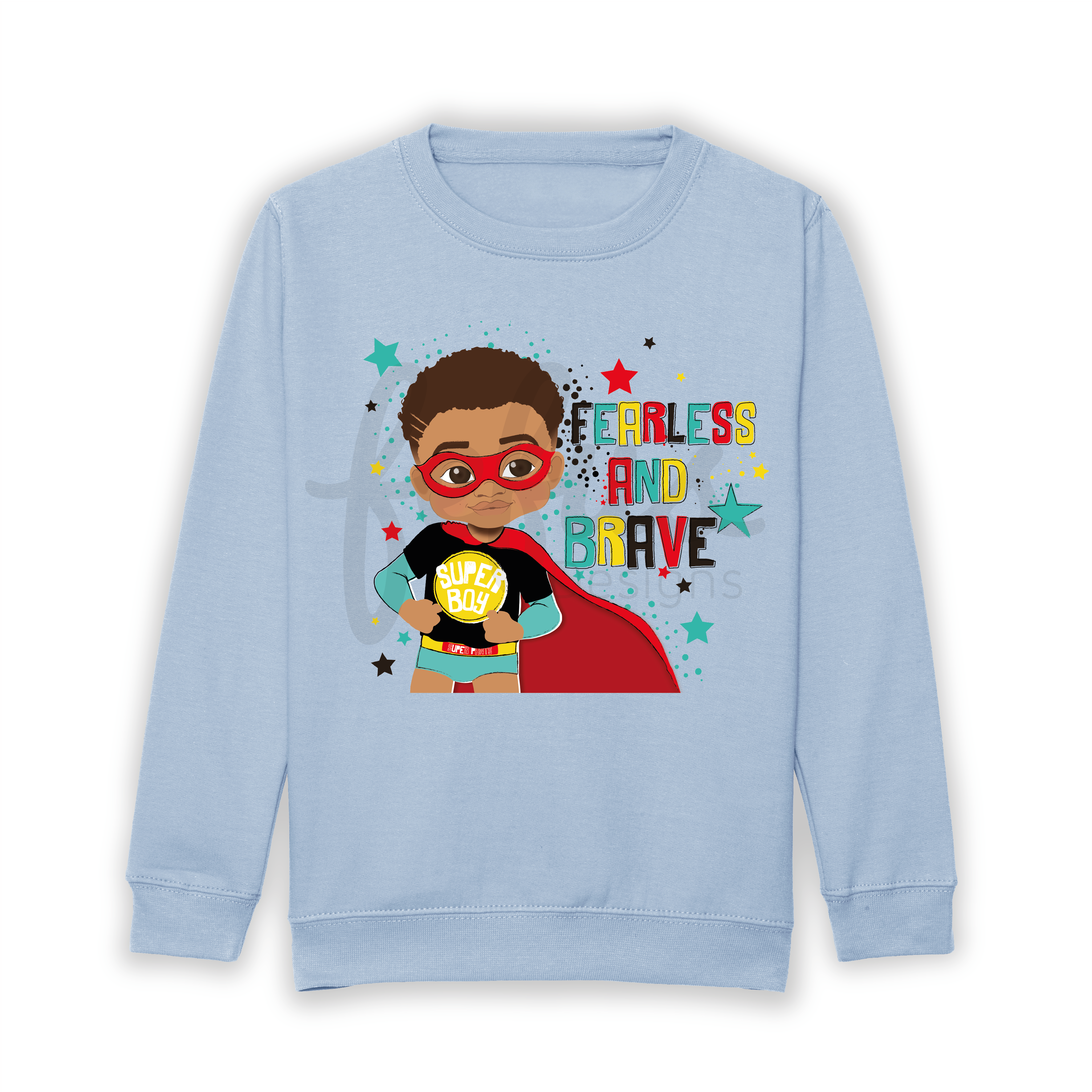 A vibrant and unique Mixed-Race and Brown Boys Superhero Sweatshirt, celebrating diversity and individuality. Perfect for all occasions, sparking creativity and confidence in your little hero. Join the movement and empower your little king to shine with pride!