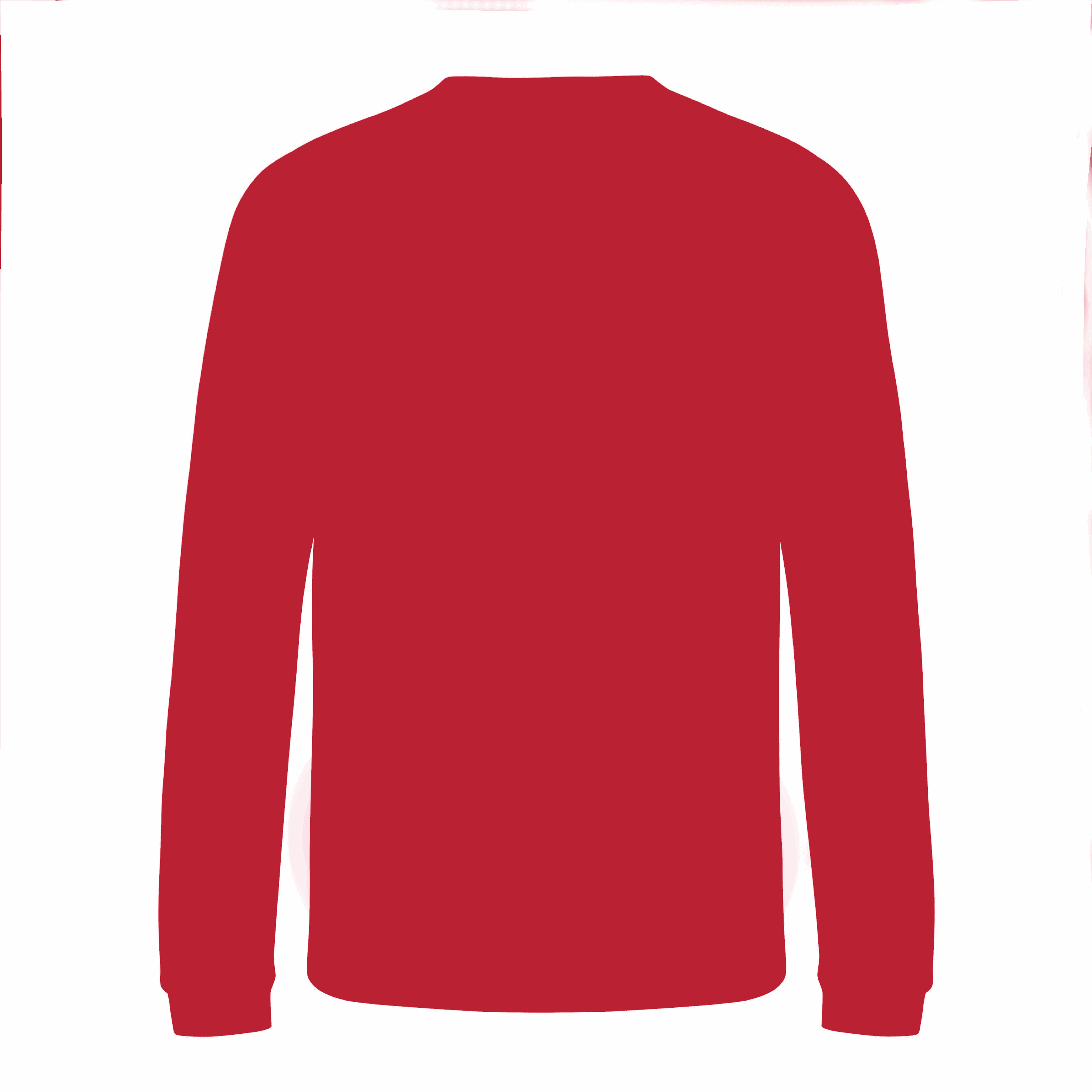 Back view of a red children’s Christmas sweatshirt by Fefus Designs, showcasing a plain back with soft cotton-faced fabric and ribbed detailing at the collar, cuffs, and hem for a cosy fit. The ideal festive piece to complement the illustrated front design.