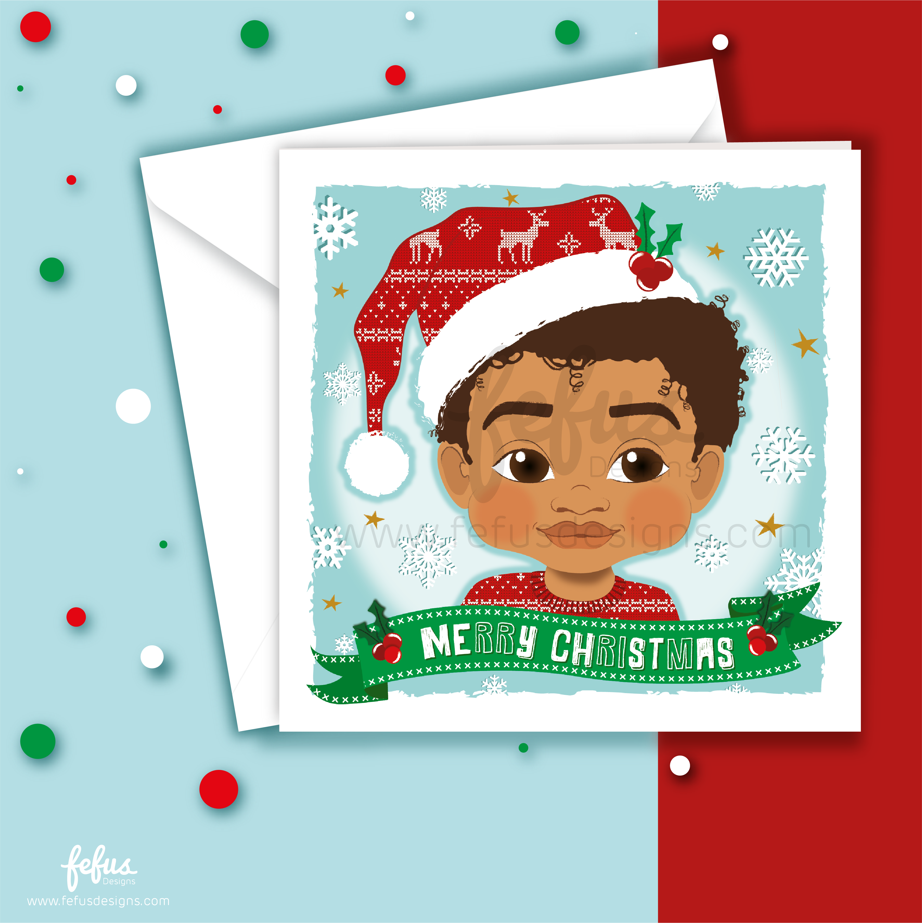 Toddler Brown Boy Joy Christmas Card  | Fefus designs