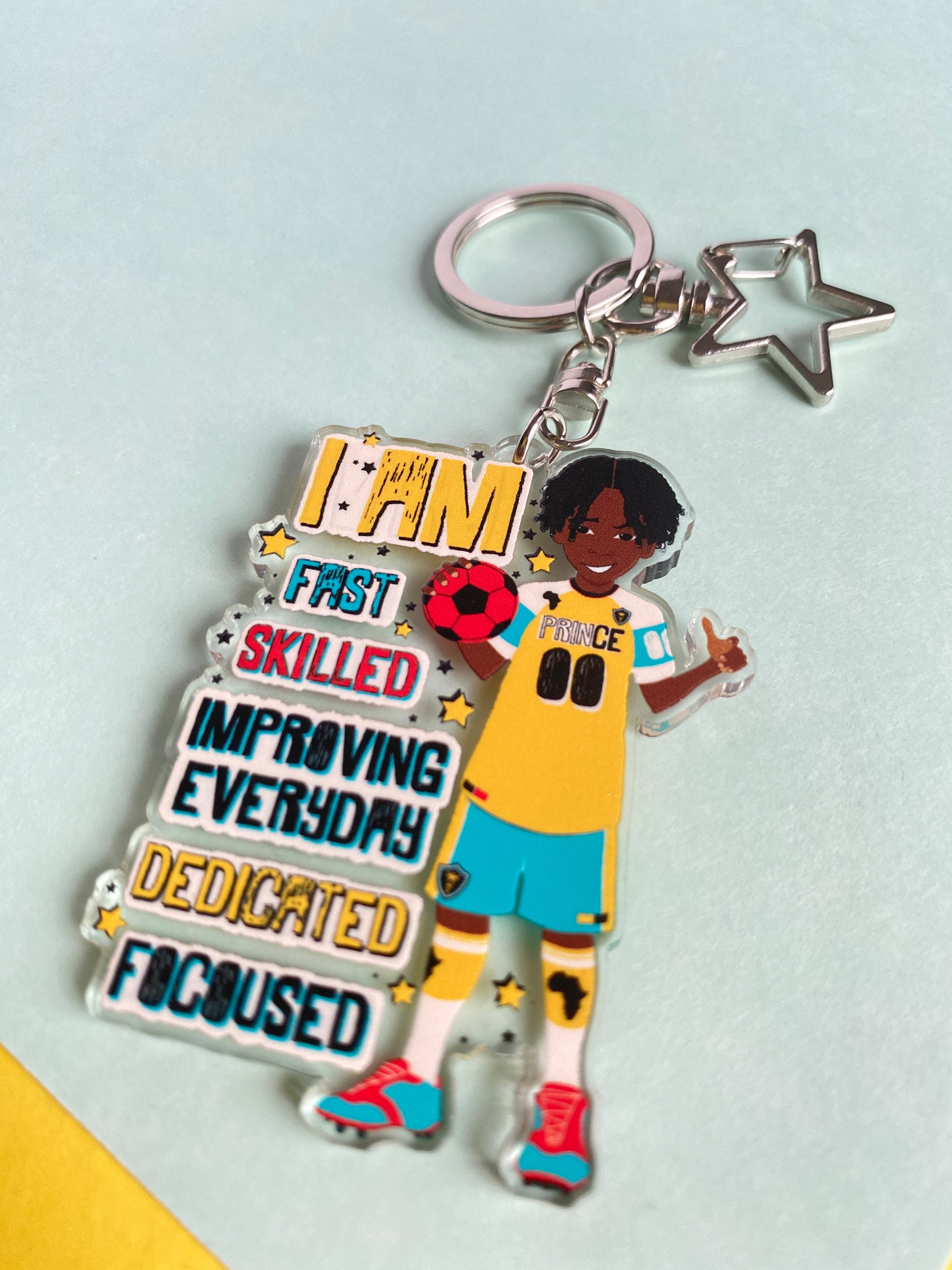 Kyrese - Brown Boy Joy Football Keyring/ Bag Charm | Fefus Designs
