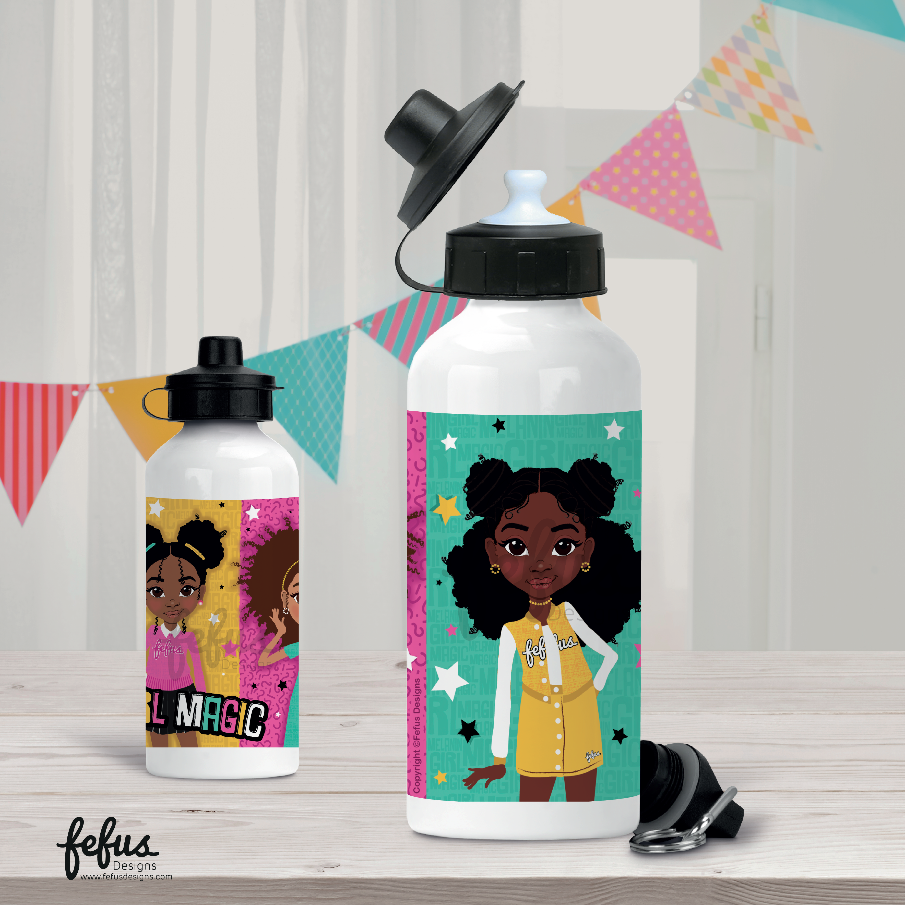 Melanin Girl Magic Aluminium Water Bottle | Fefus Designs