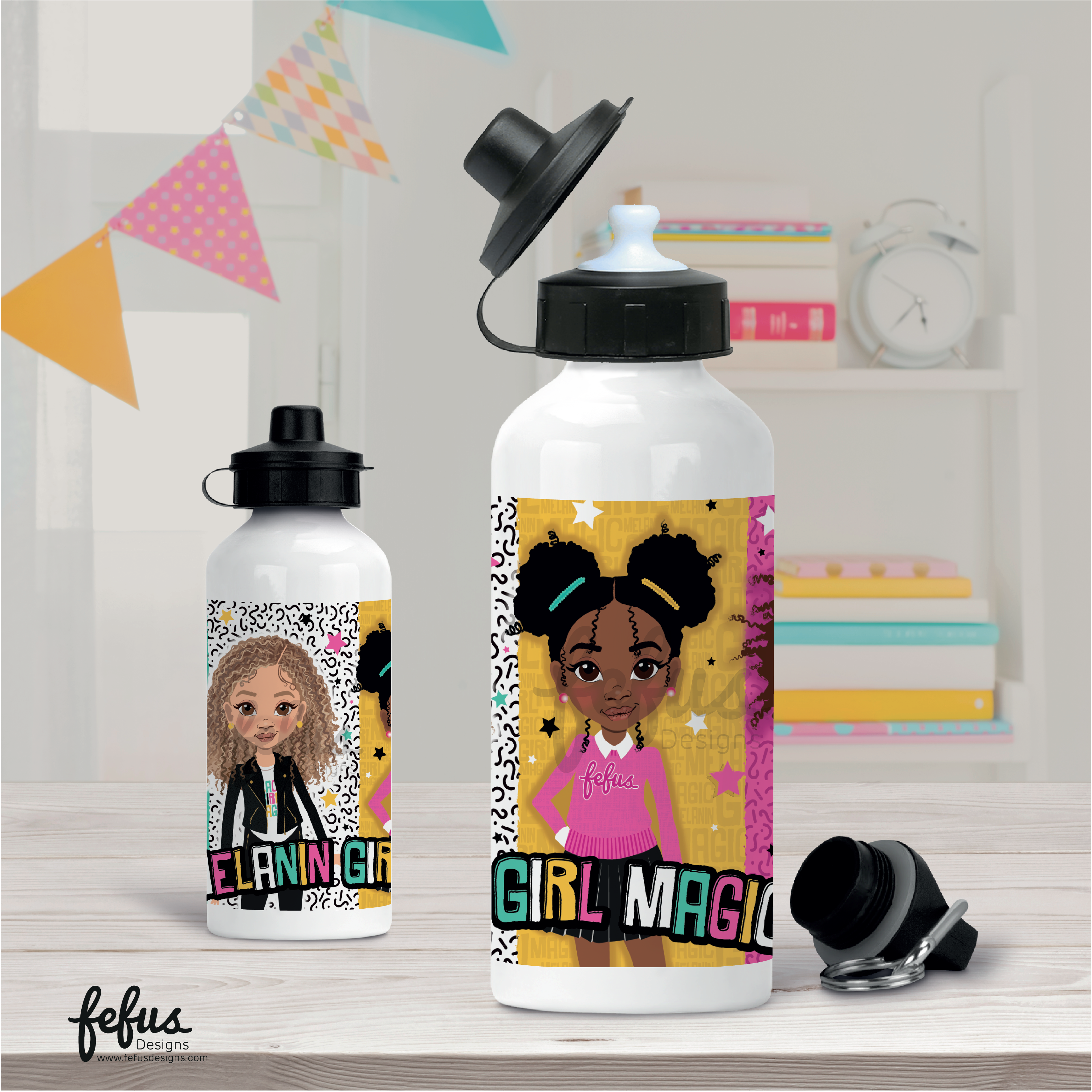 Melanin Girl Magic Aluminium Water Bottle | Fefus Designs