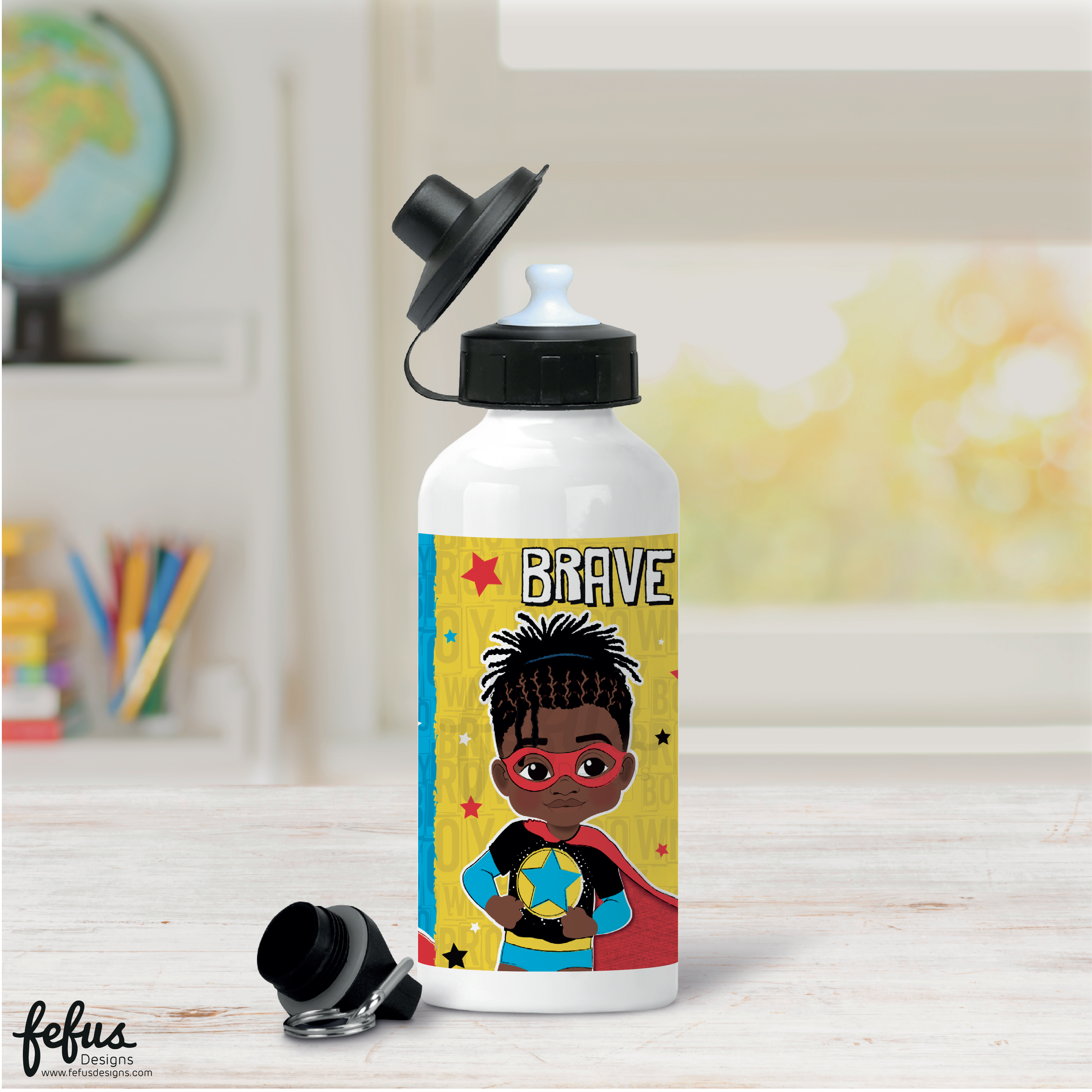 Melanin Boy Magic Aluminium Water Bottle | Fefus Designs