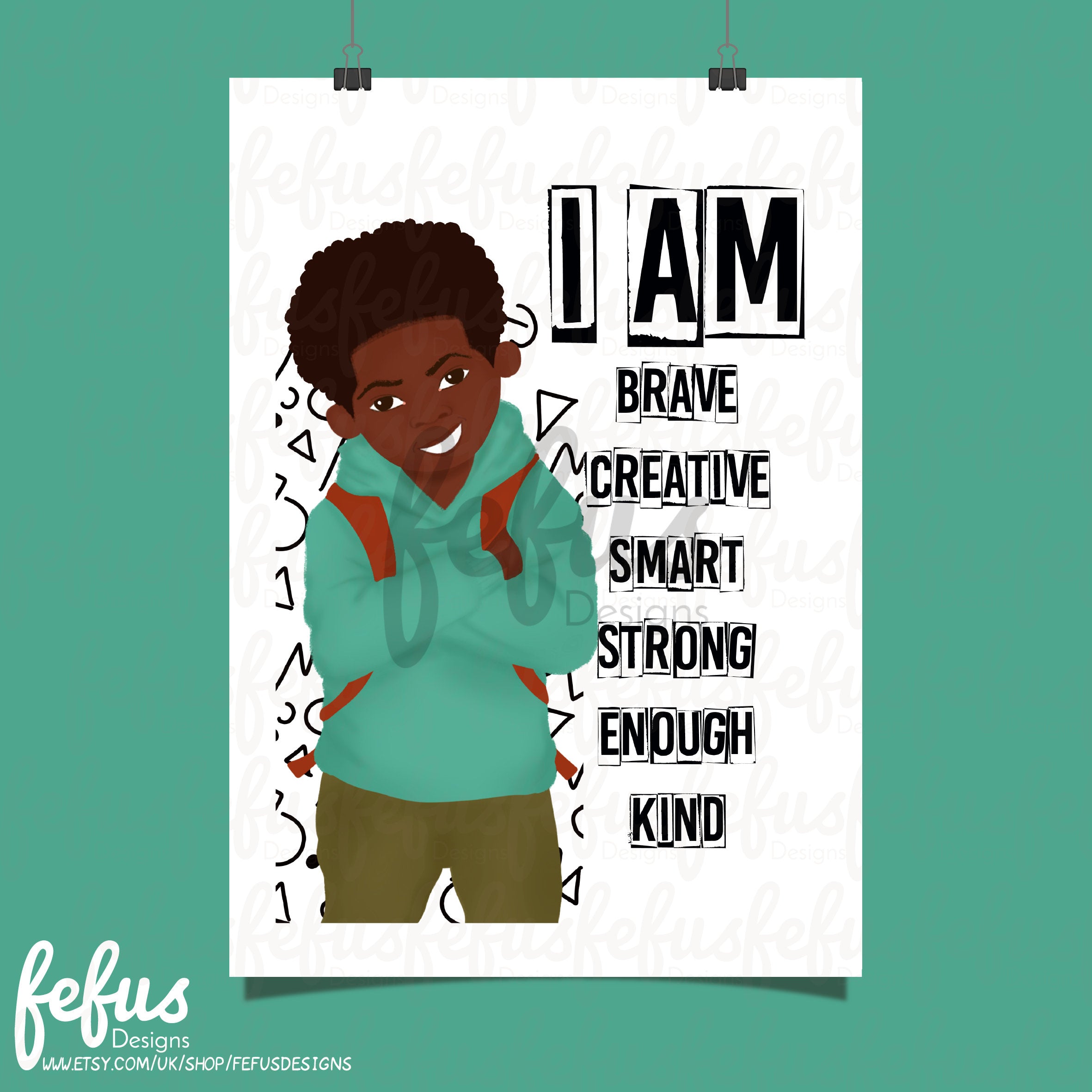 Empowering Black boy kids room decor affirmation print by Fefus Designs.
