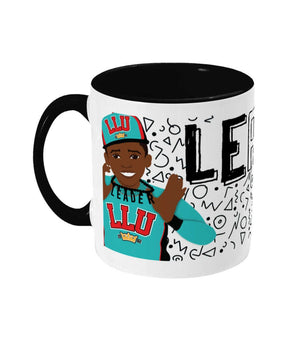 Hakeem Leaders Read ceramic mug featuring Hakeem, a character featured in a reading-themed illustration, illustrated by Fefus Designs.