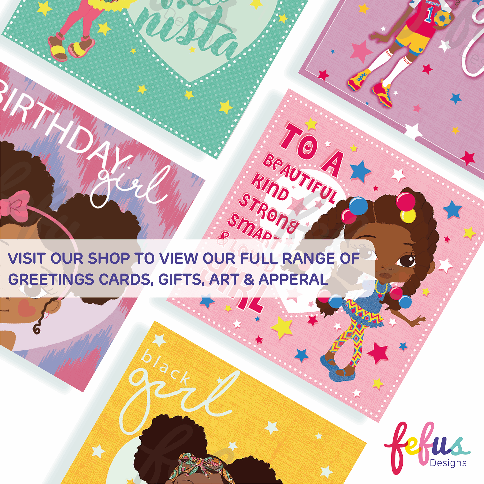 BE YOU Puff Girl  - Black Girls Birthday Card | Fefus designs