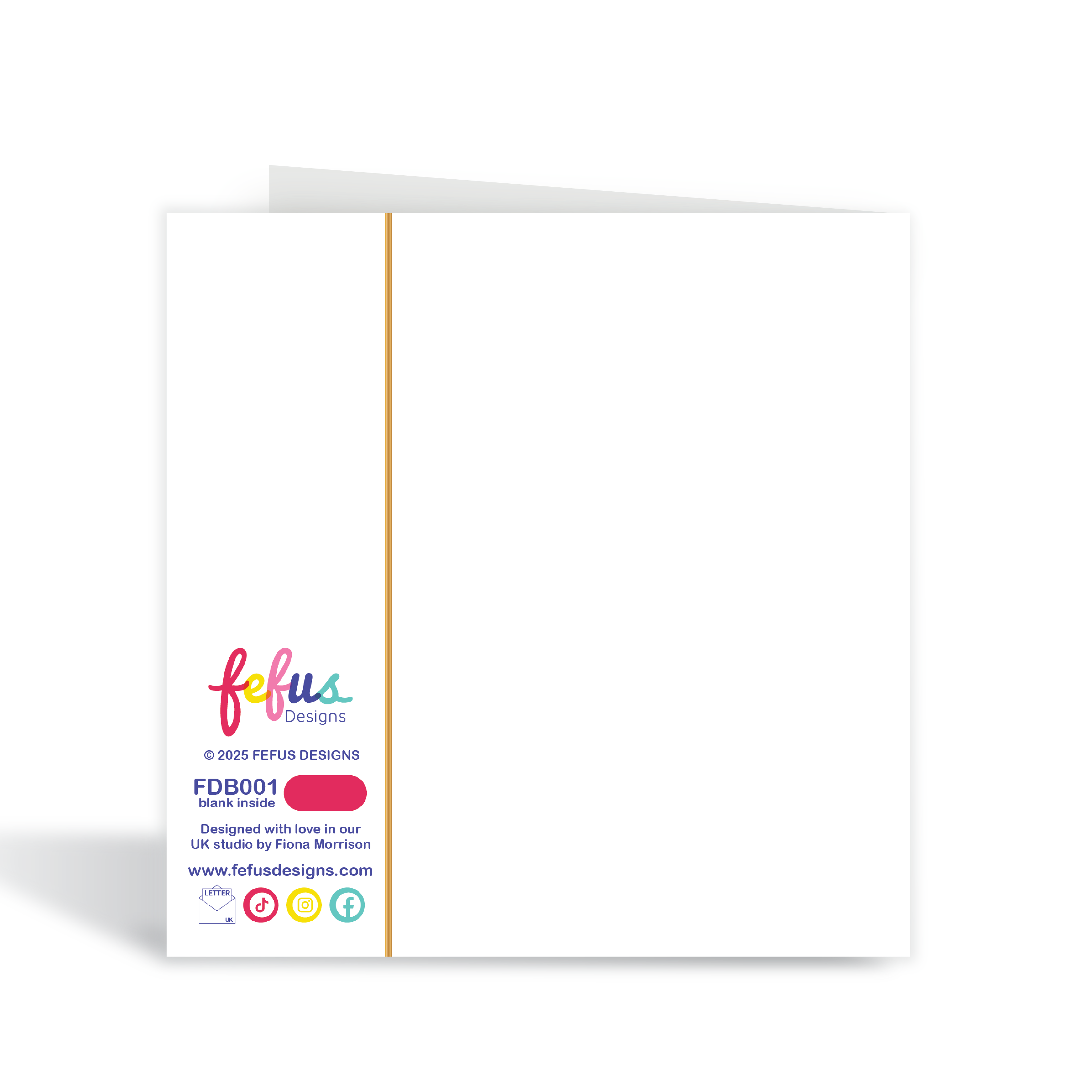 Back view of newborn baby congratulations greeting card with 'fefus Designs' branding on a white background