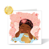 Welcome to the world black baby greeting card with an illustration of a baby with wings and 'Welcome to the world' text, featuring a gold foil effect.