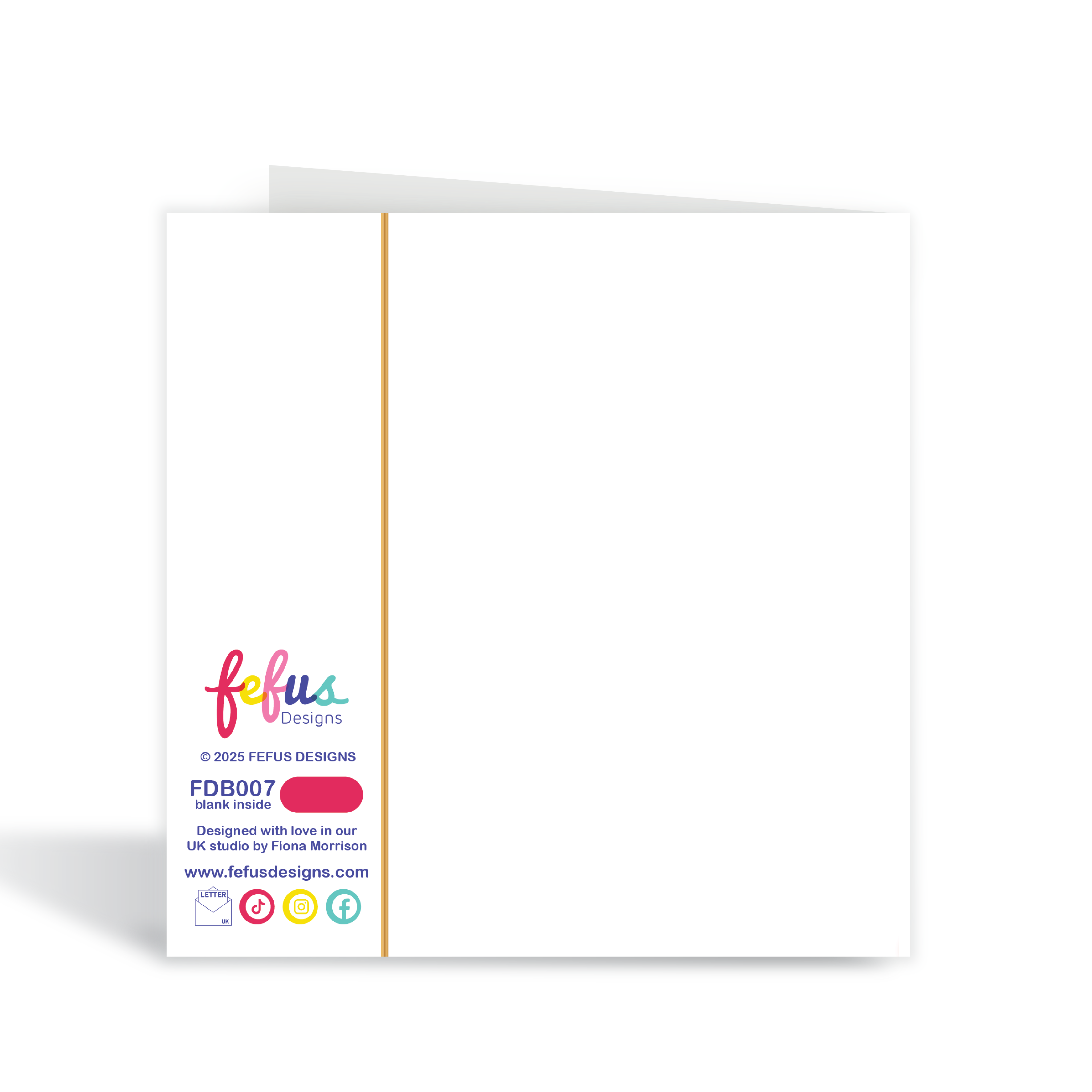 Back view New baby greeting card with Fefus Designs branding on a white background