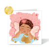 New baby Greeting card with a baby fairy illustration and 'Welcome to the world' text, featuring a gold foil effect. by Fefus Designs.