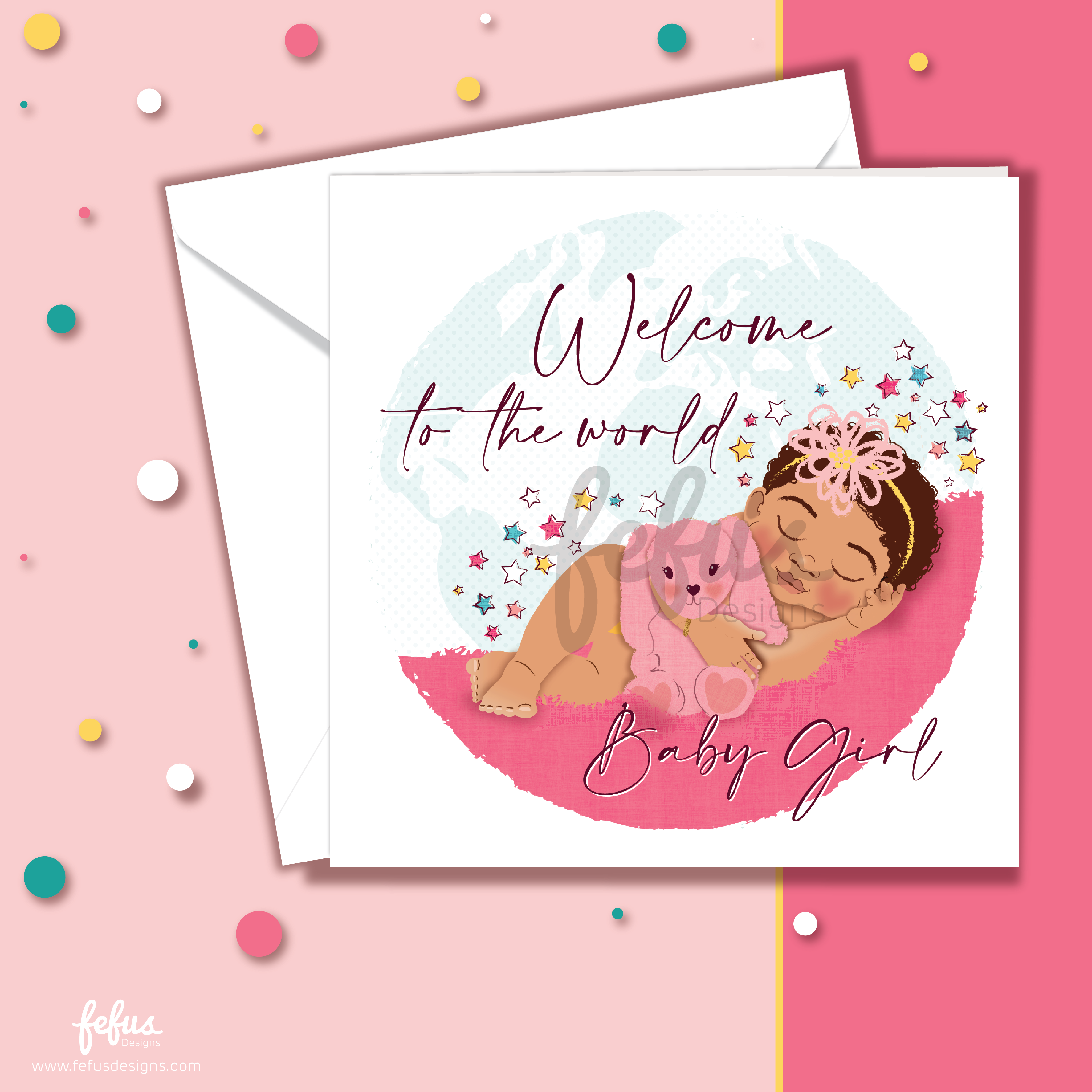 New Baby Girl Card | Mixed Race & Brown Baby Congratulations Card – Fefus Designs