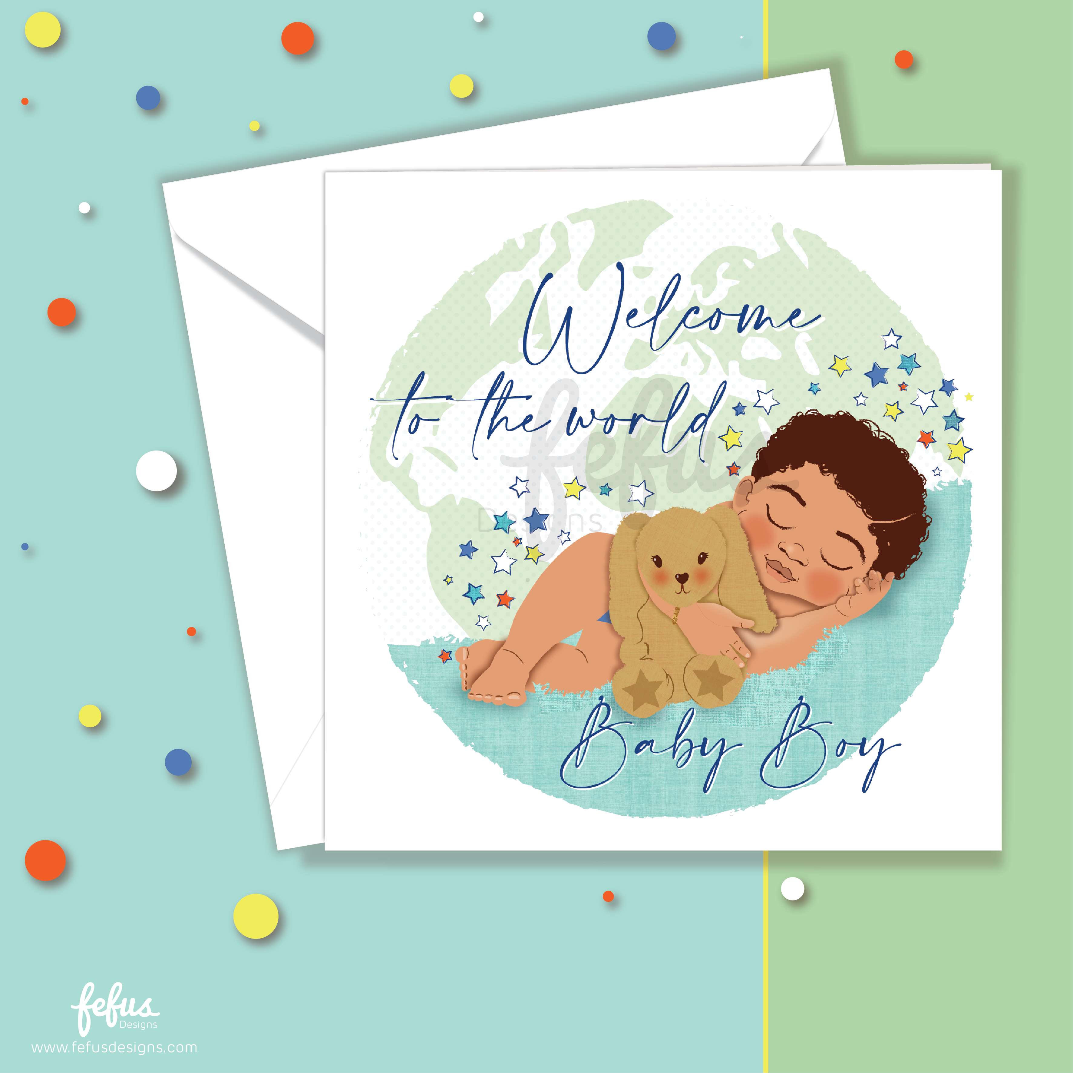 New Baby Boy Card | Mixed Race & Brown Baby Congratulations Card – Fefus Designs