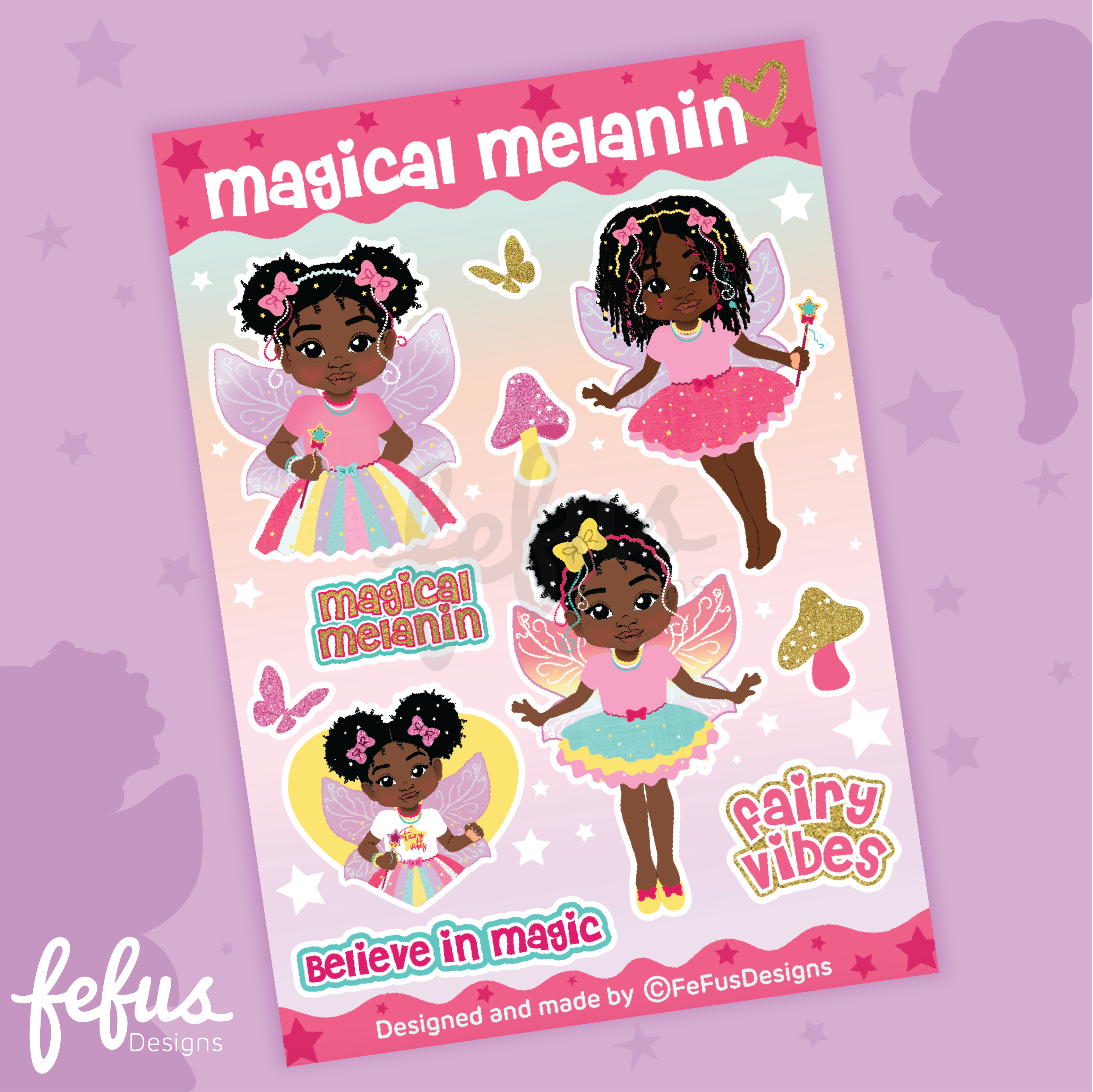 Ariyonna Black Fairy Magic Die-Cut Sticker Sheet | Fefus Designs