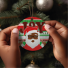 Personalised Black Santa Christmas bauble by Fefus Designs, designed as a keepsake for the Christmas tree.