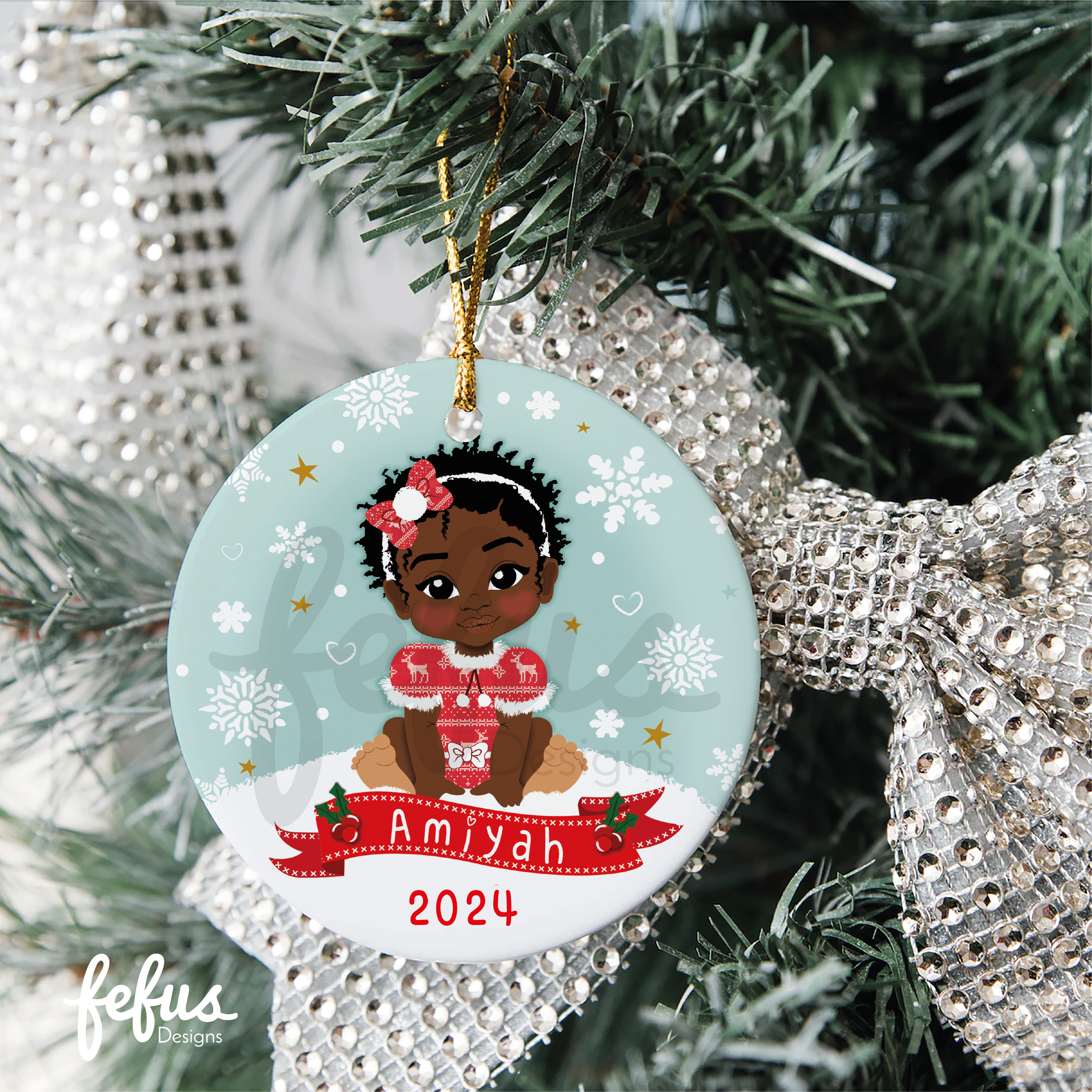 Personalised Black Baby Girls 1st Christmas Bauble | Fefus Designs