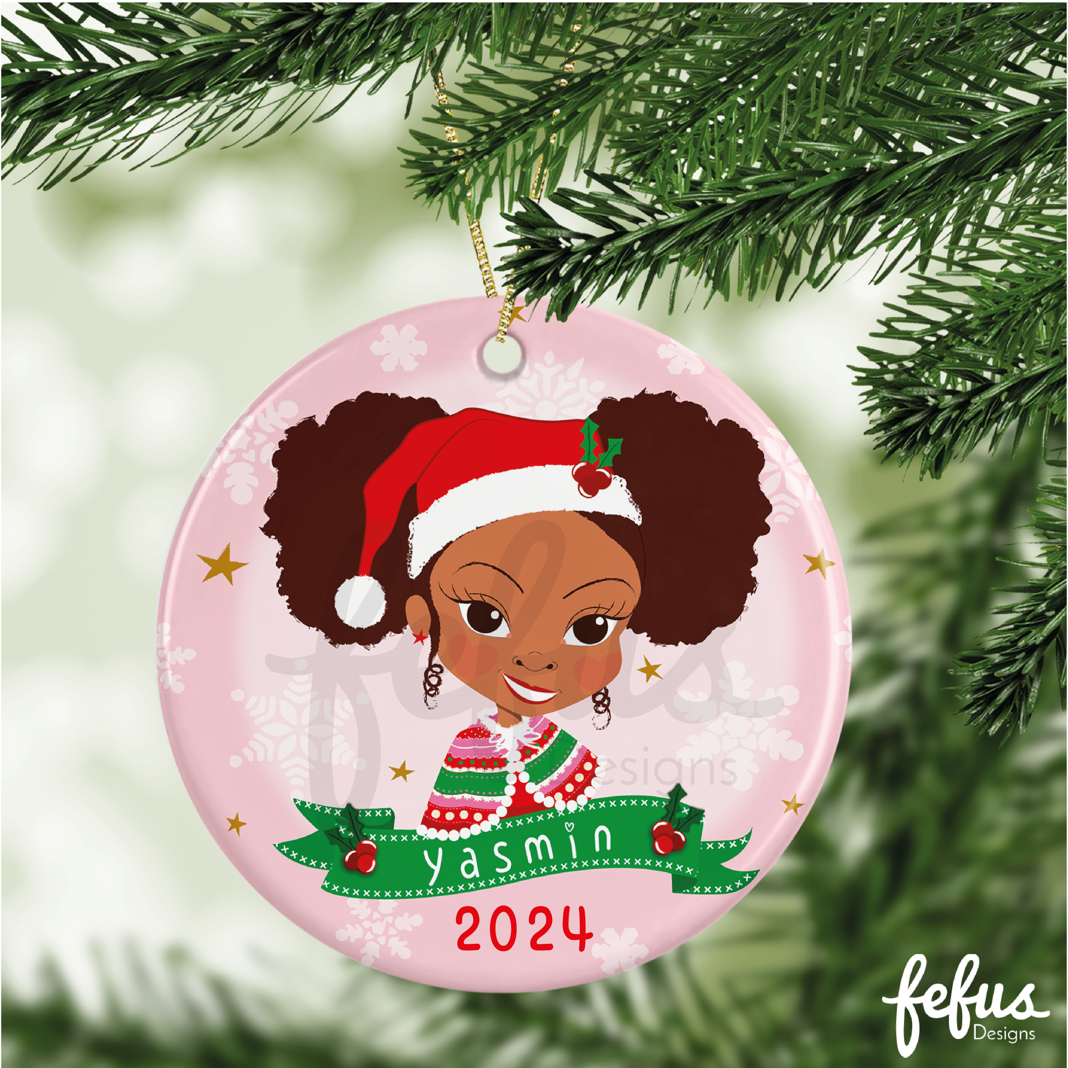 Personalised Brown Girl Magic Christmas Bauble | Fefus Designs