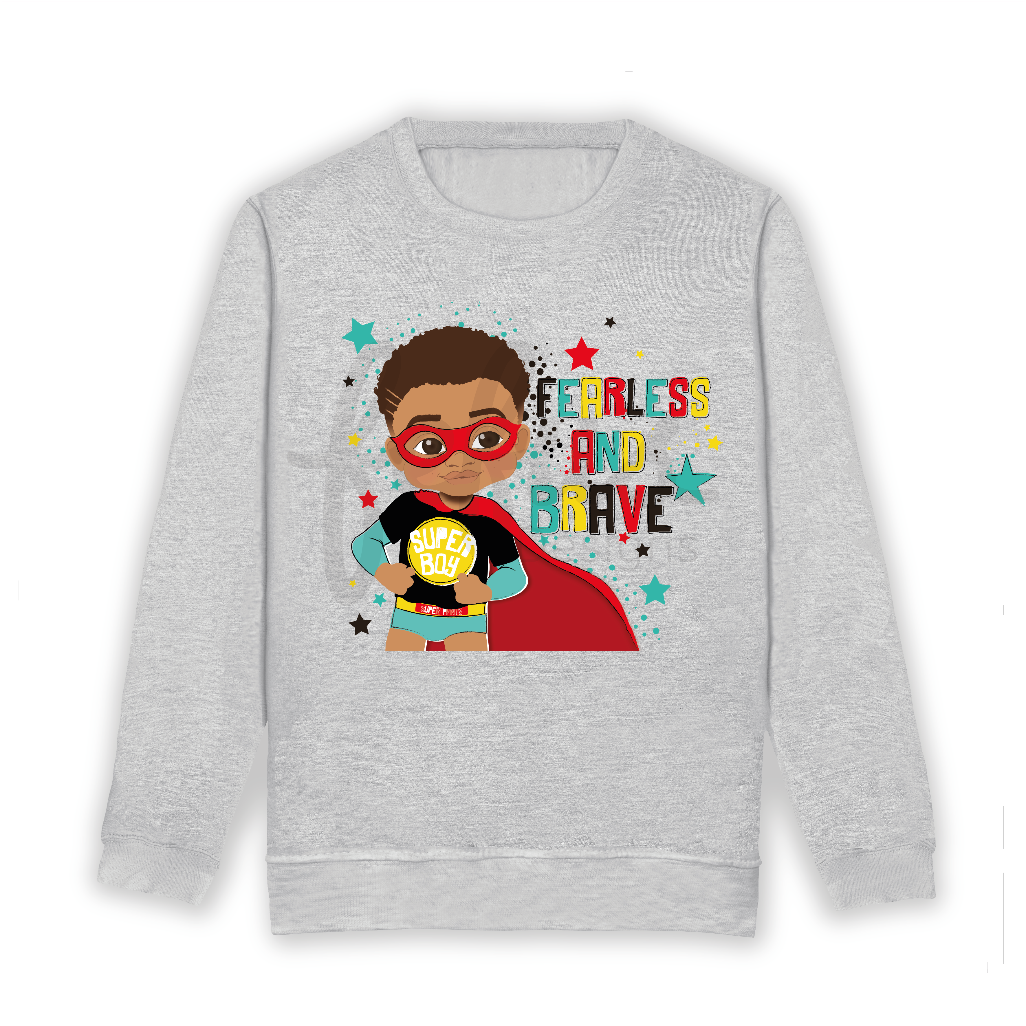 A vibrant and unique Mixed-Race and Brown Boys Superhero Sweatshirt, celebrating diversity and individuality. Perfect for all occasions, sparking creativity and confidence in your little hero. Join the movement and empower your little king to shine with pride! 🌈👑✨