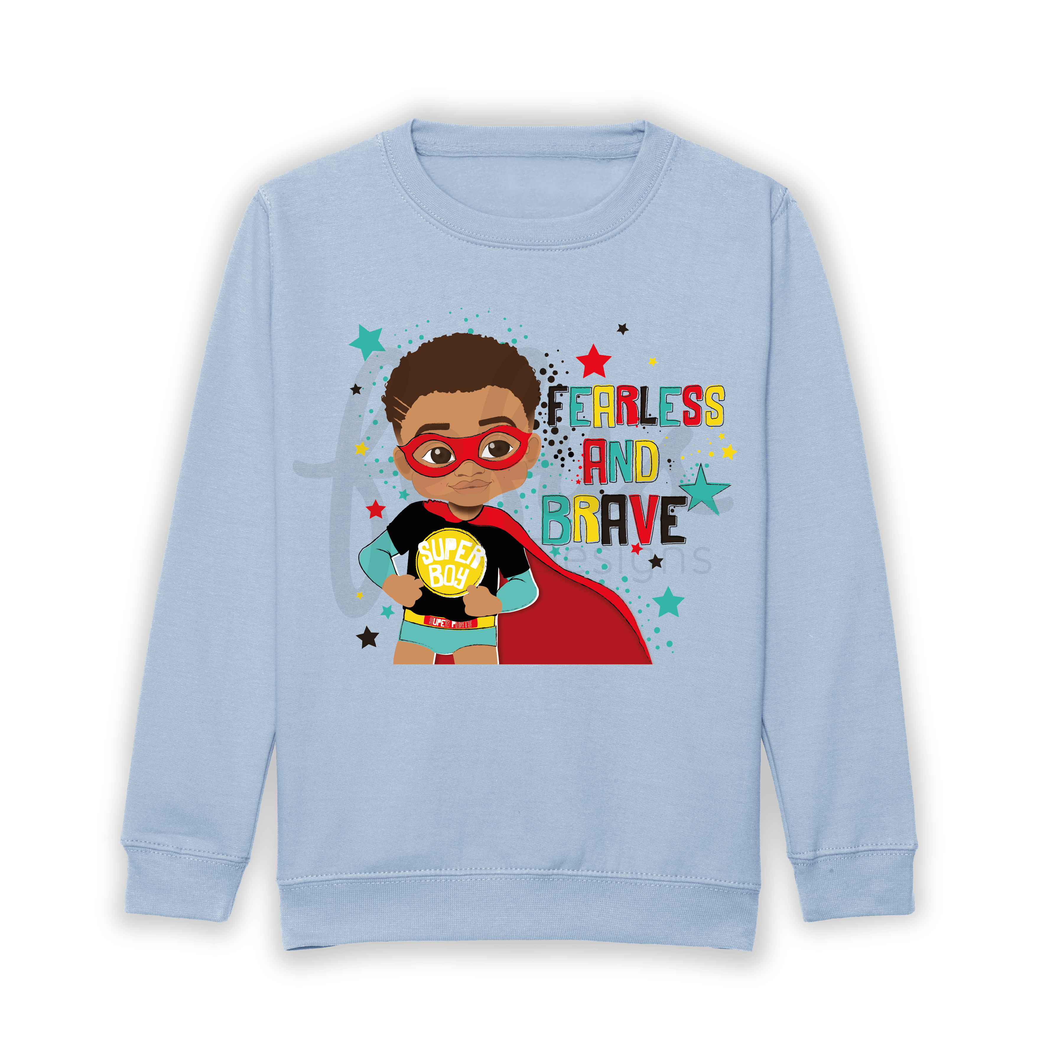 A vibrant and unique Mixed-Race and Brown Boys Superhero Sweatshirt, celebrating diversity and individuality. Perfect for all occasions, sparking creativity and confidence in your little hero. Join the movement and empower your little king to shine with pride! 