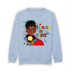 Load image into Gallery viewer, Elevate your little hero&#39;s style with our Rasta Superhero Black and Brown Boys Sweatshirt! A vibrant and exclusive statement piece celebrating diversity, featuring hand-drawn Rasta-inspired artwork. Perfect for all occasions, this sweatshirt sparks creativity and confidence. Join the movement; order now and empower your little king to shine with pride! 🌈👑✨