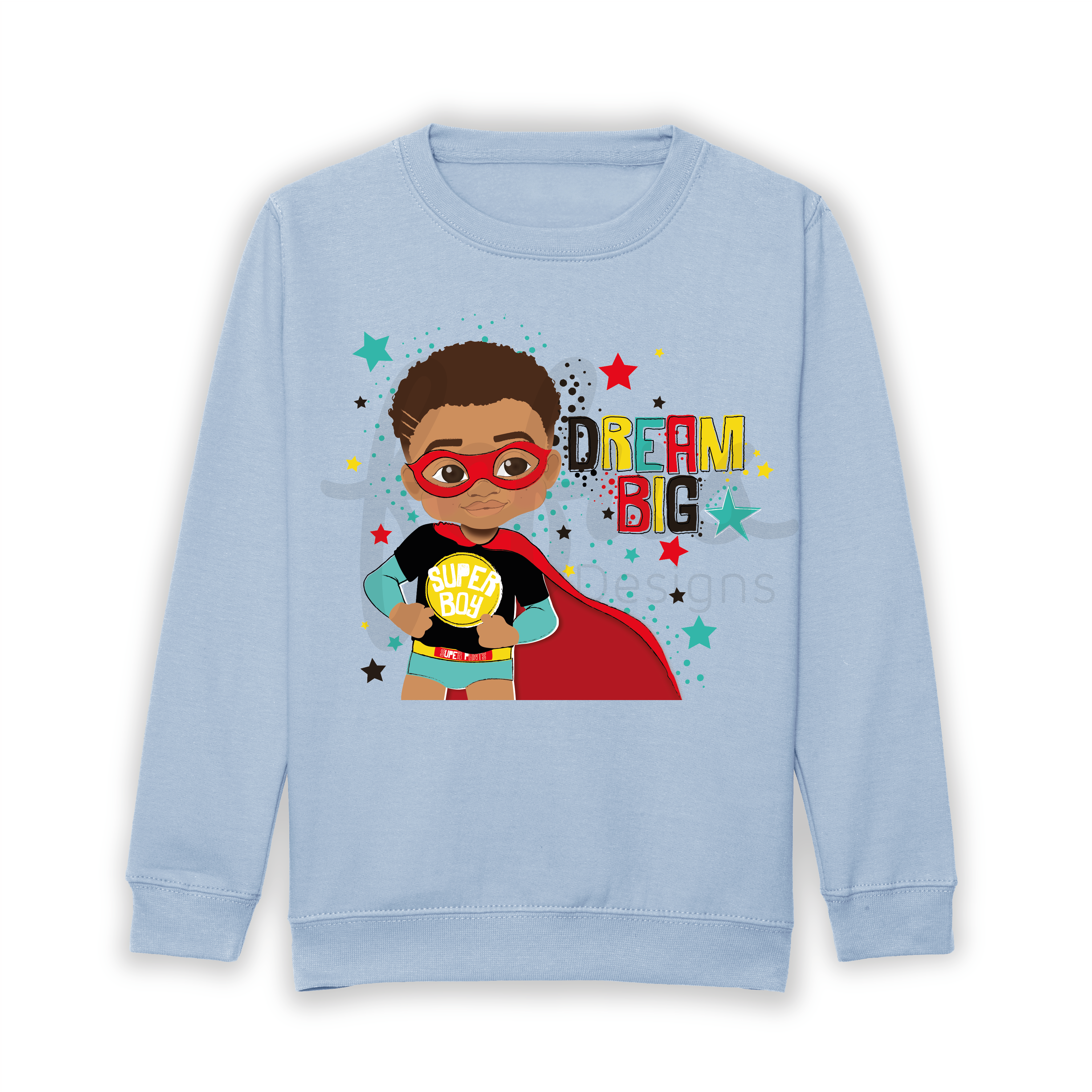 A vibrant and unique Mixed-Race and Brown Boys Superhero Sweatshirt, celebrating diversity and individuality. Perfect for all occasions, sparking creativity and confidence in your little hero. Join the movement and empower your little king to shine with pride! 🌈👑✨