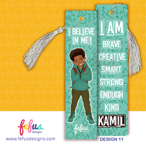 Personalised bookmark for boys with affirmations, featuring a brown children's characters
