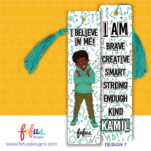 Personalised bookmark for boys with affirmations, featuring a black children's characters