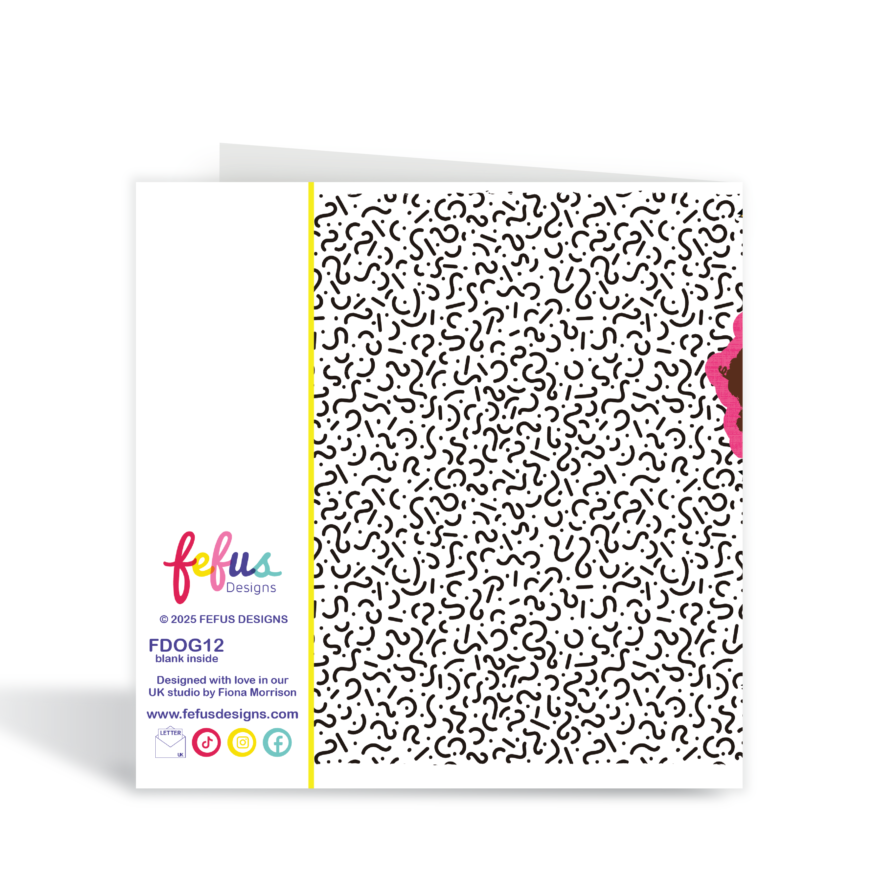 Greeting card with black and white pattern and colourful text on a white background, Square greeting card with envelope – Mixed Race Affirmation Queen card for tween and teen girls