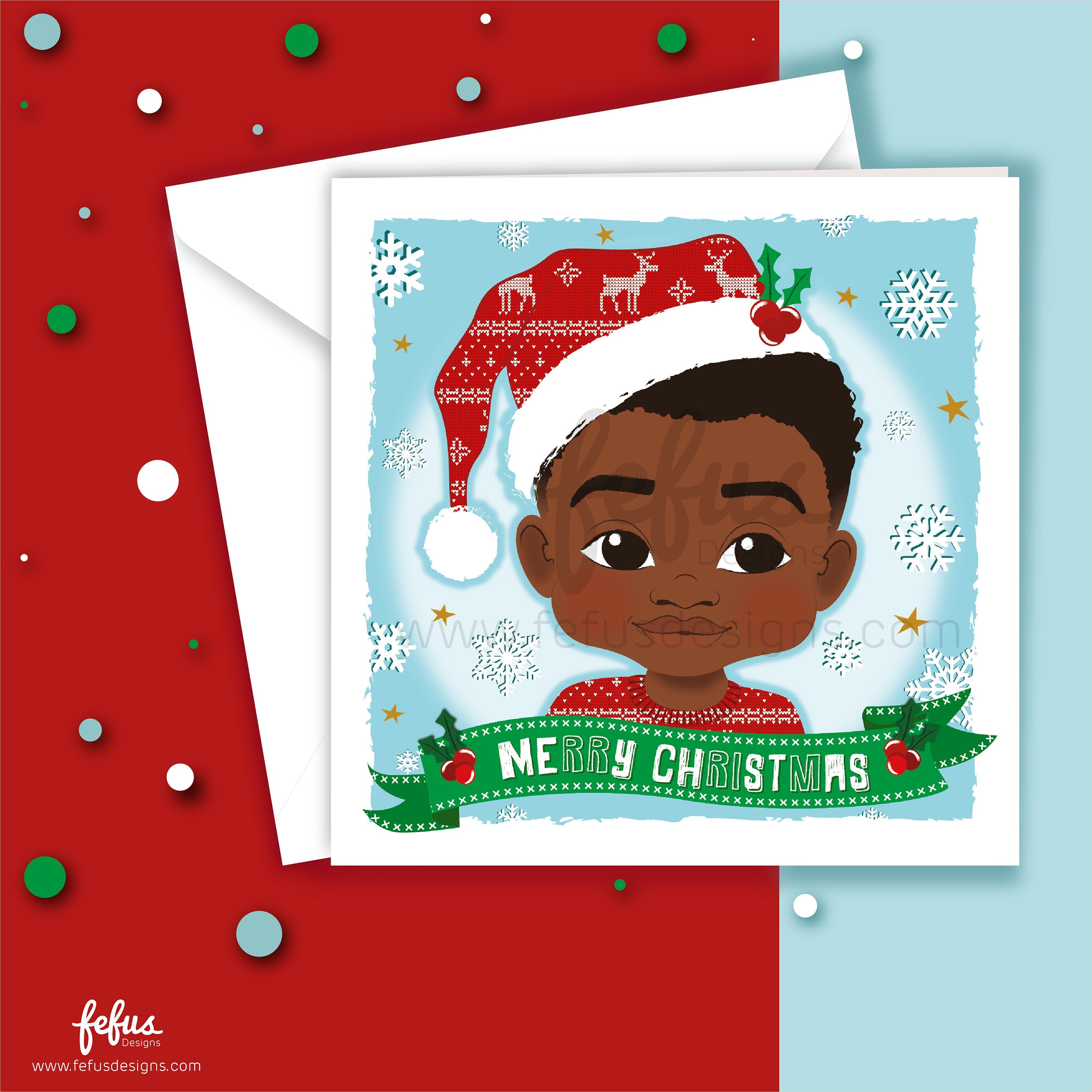 Toddler Black Boy Christmas Card | Happy Christmas Afro Boy - Son, Nephew, Grandson, Godson | Black Boy magic | Xmas card
