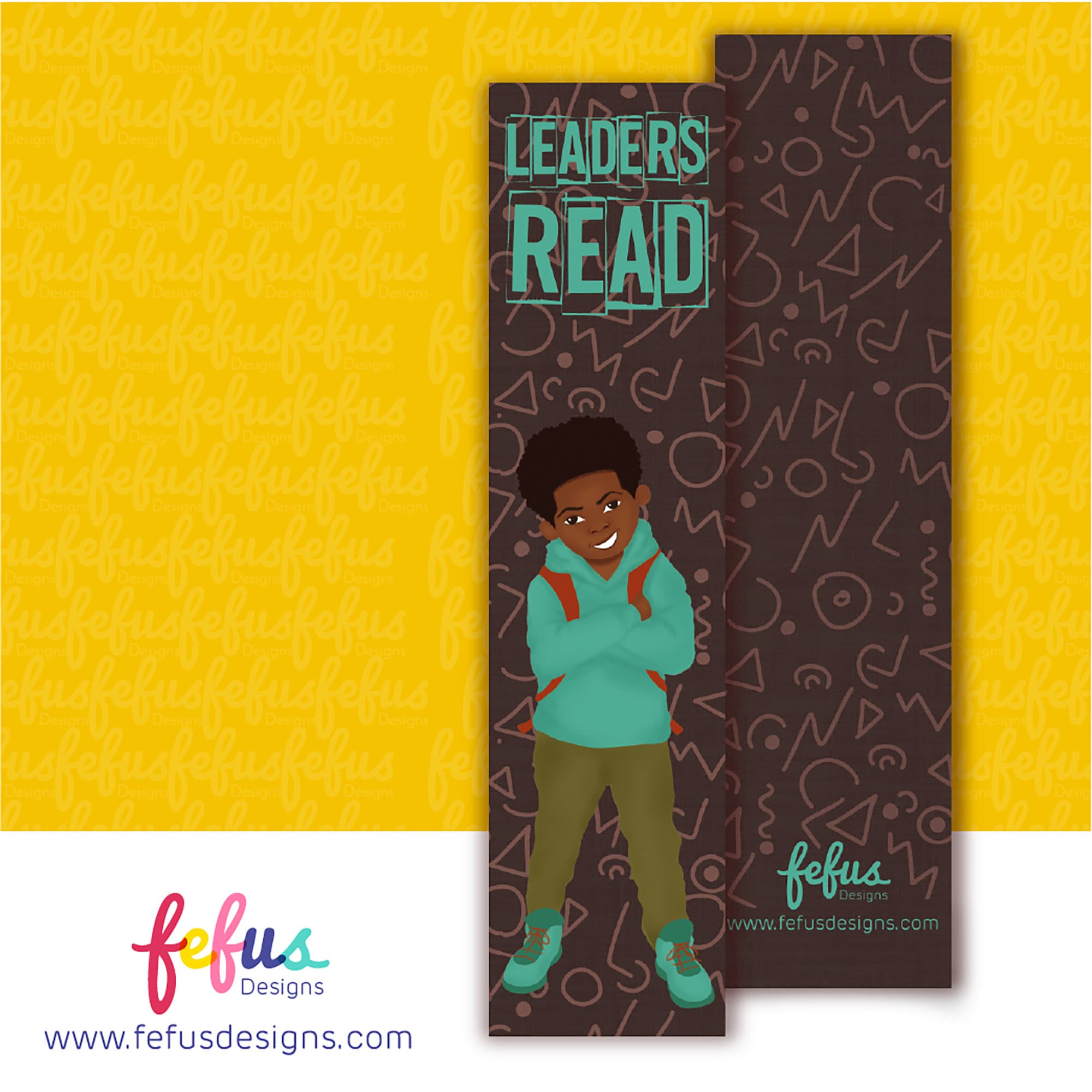 Leaders Read Kids Bookmarks | Diverse Books | Gifts for Bookworms | Readers | Black Brown Boy Joy Art | Empowering Gifts for Boy | Fefus
