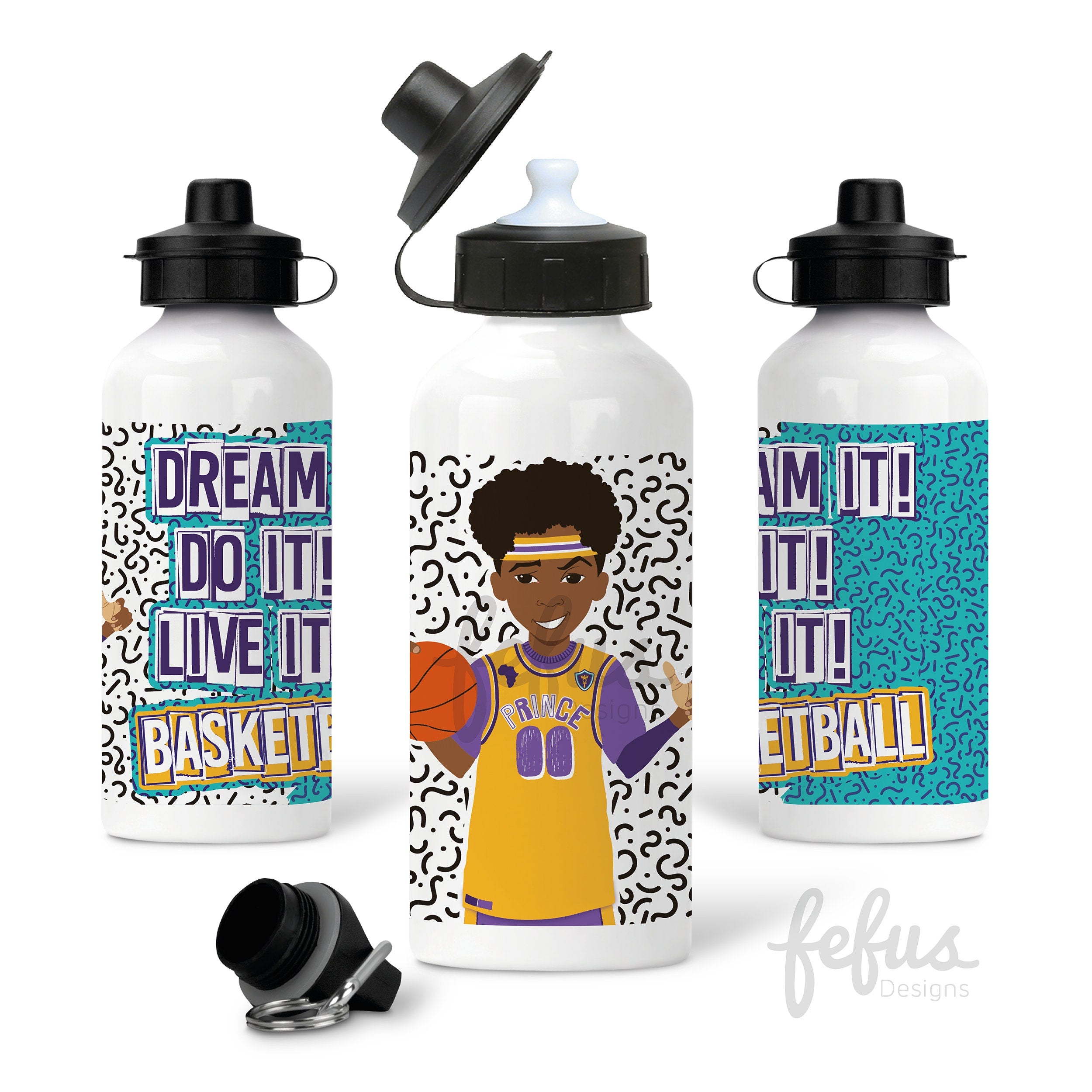 Boys Basketball Aluminium Water Bottle | Gifts for Black Boys | Back to school bottle | Sports bottle | Birthday | Christmas | Teenager gift