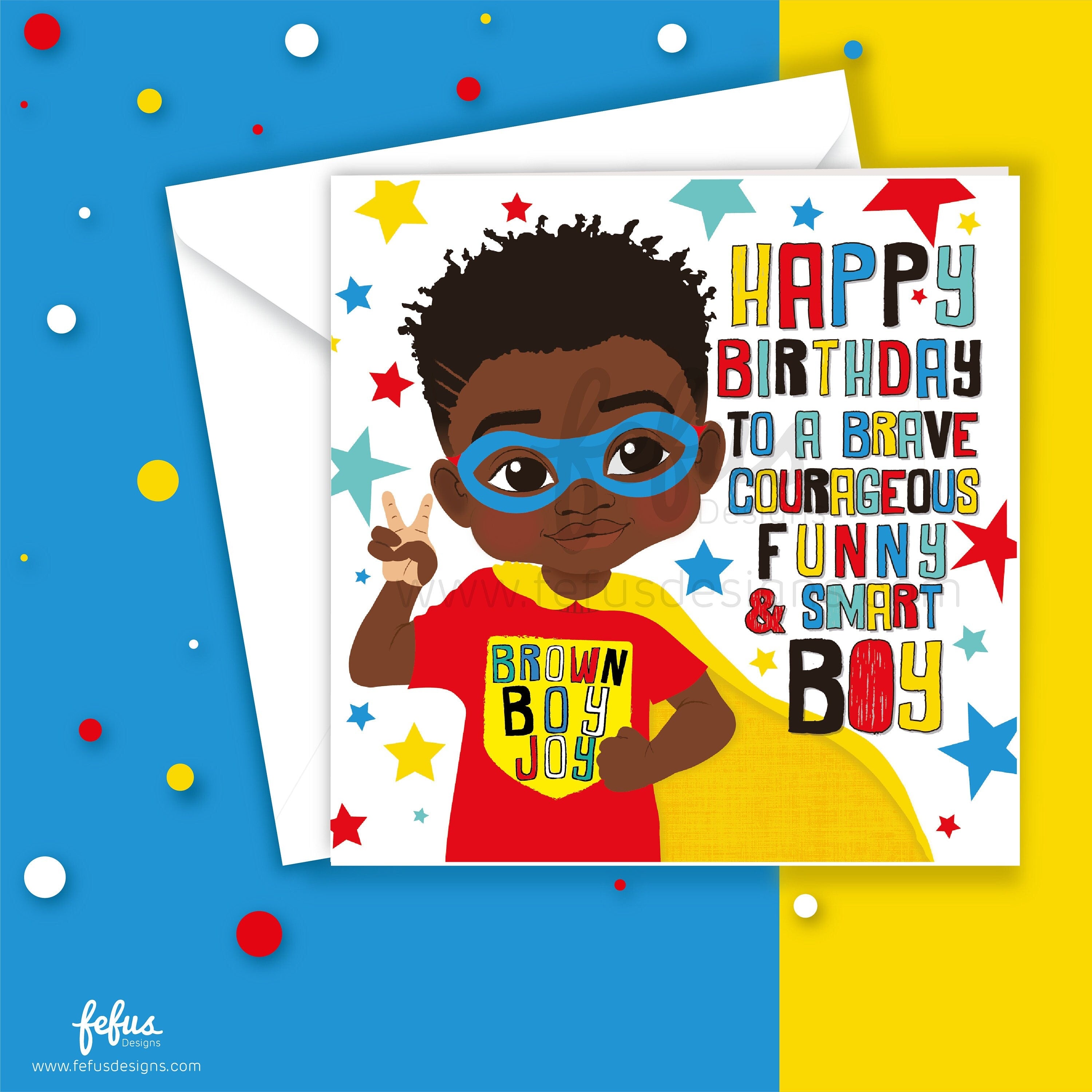 Empower your little superhero with our Black Boy Super Hero Birthday Card - Brown Boy Joy, African American Greetings | Worldwide Shipping