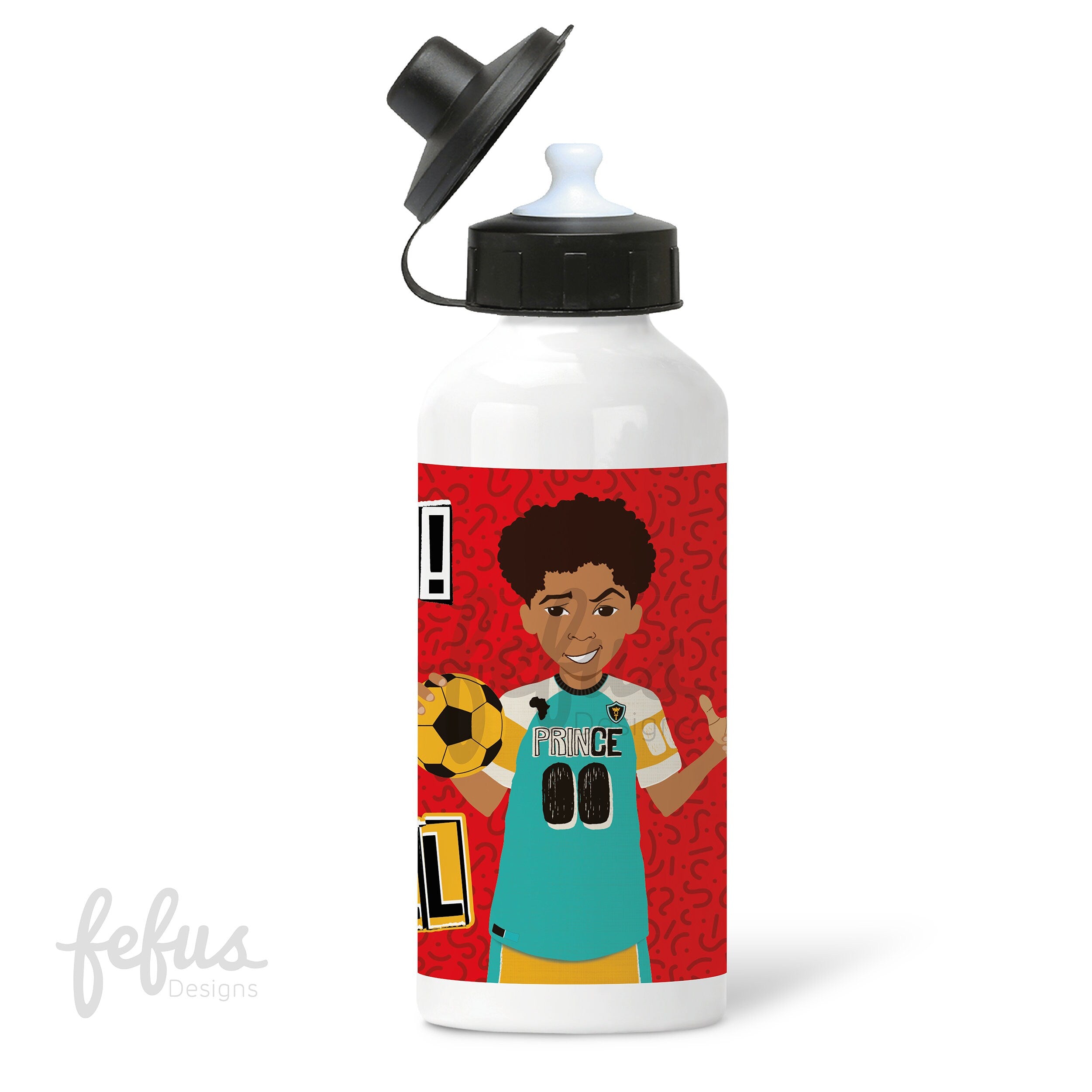 Boys Footballer Aluminium Water Bottle | Gifts for Mixed Race Boys | Back to school drinks bottle | Sports bottle | Birthday | Christmas