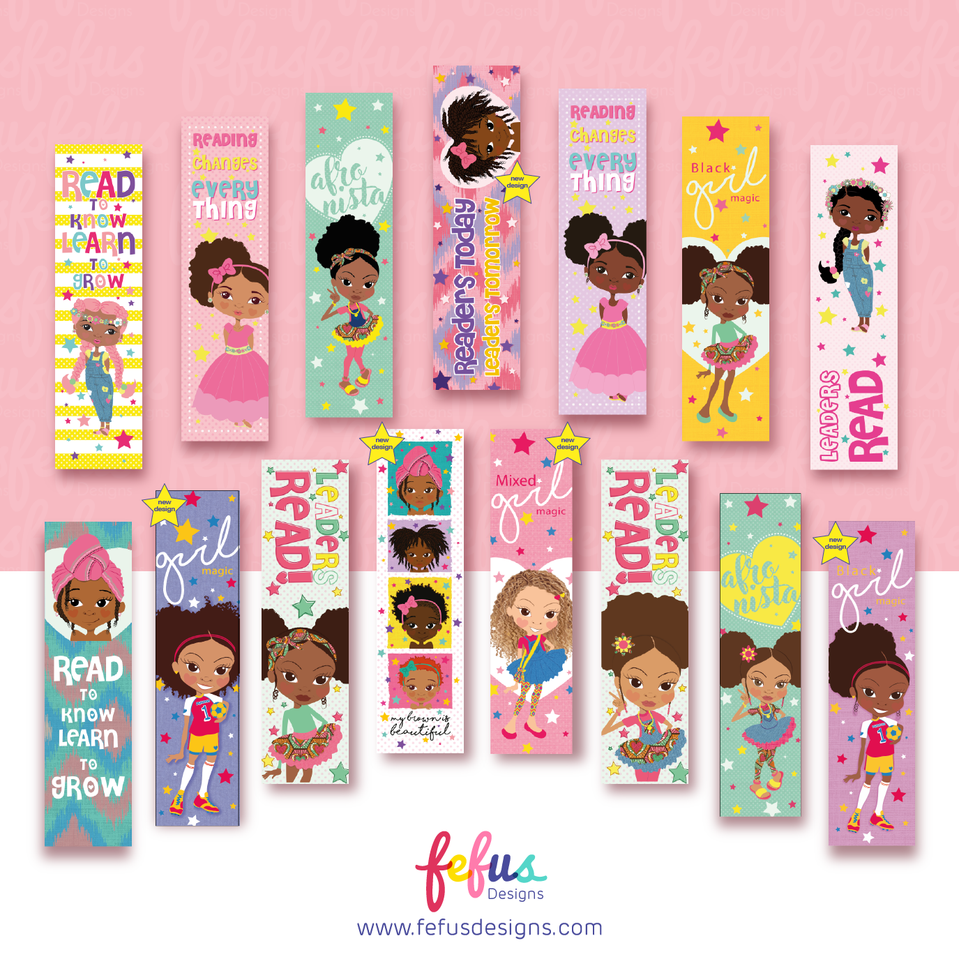 Reading Changes Everything - Multicultural Girls Bookmarks | Fefus designs