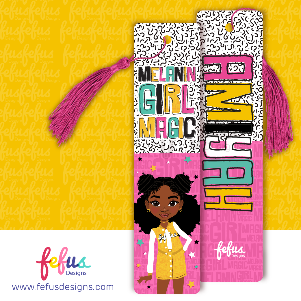 Girls Personalised Melanin Magic Bookmark Pink | Fefus designs