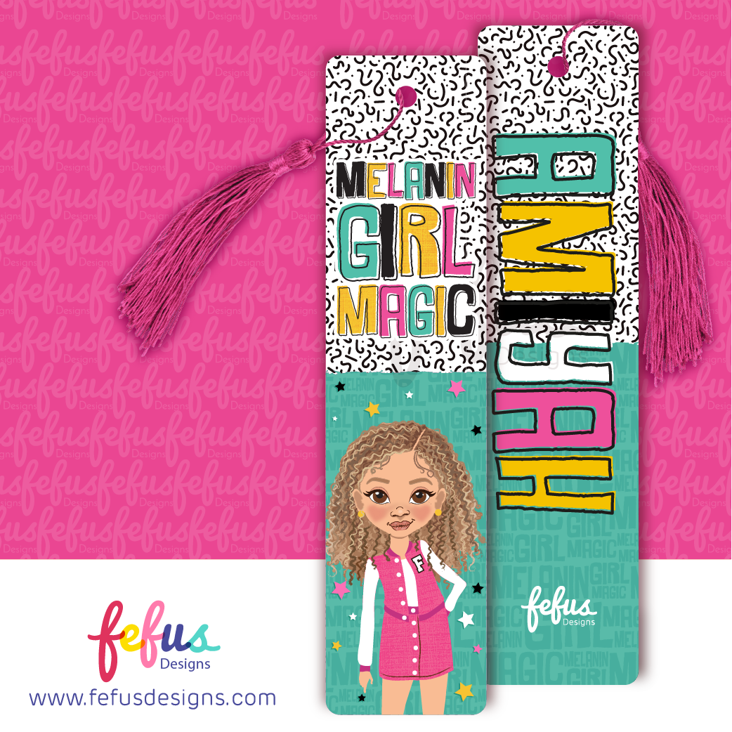 Girls Personalised Melanin Magic Bookmark Blue | Fefus designs