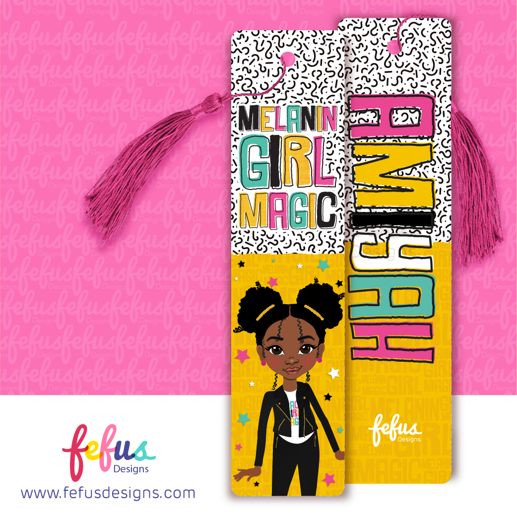 Girls Personalised Melanin Magic Bookmark yellow | Fefus designs