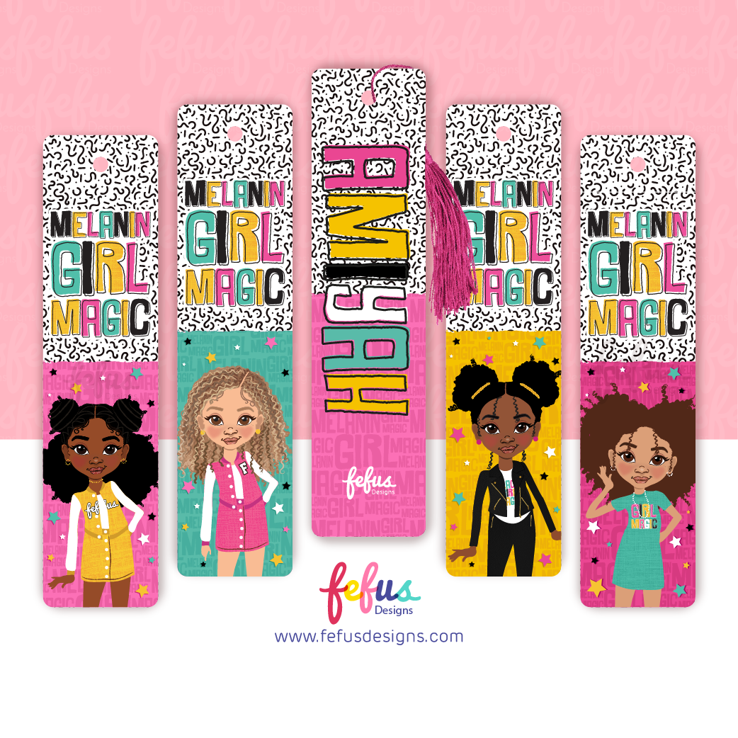 Girls Personalised Melanin Magic Bookmark yellow | Fefus designs