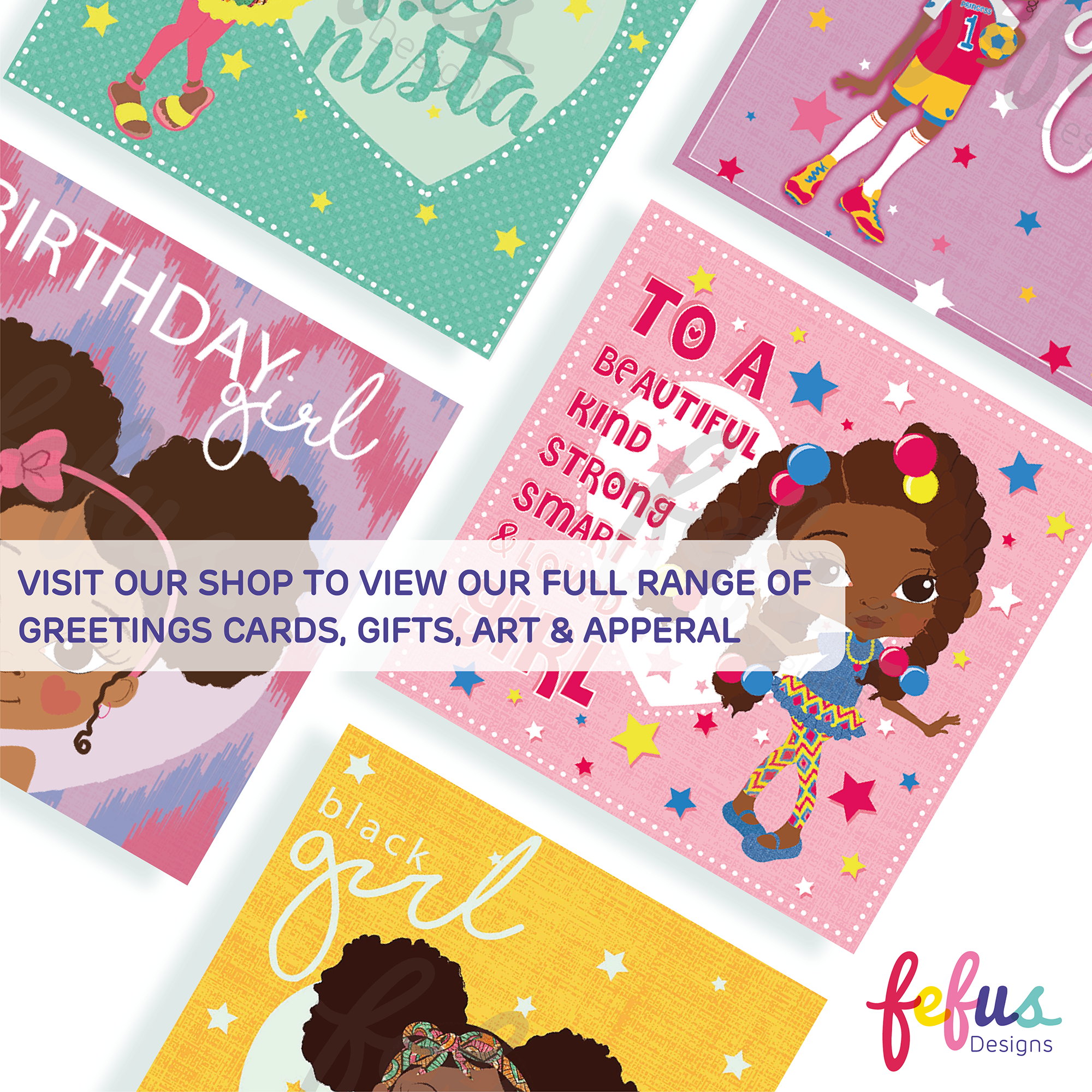 Kadija - Afronista PUFF GIRL - Black Kids Greetings Card | Fefus designs