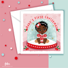 Snow Globe - Black Baby Girl's First Christmas Card | Fefus designs