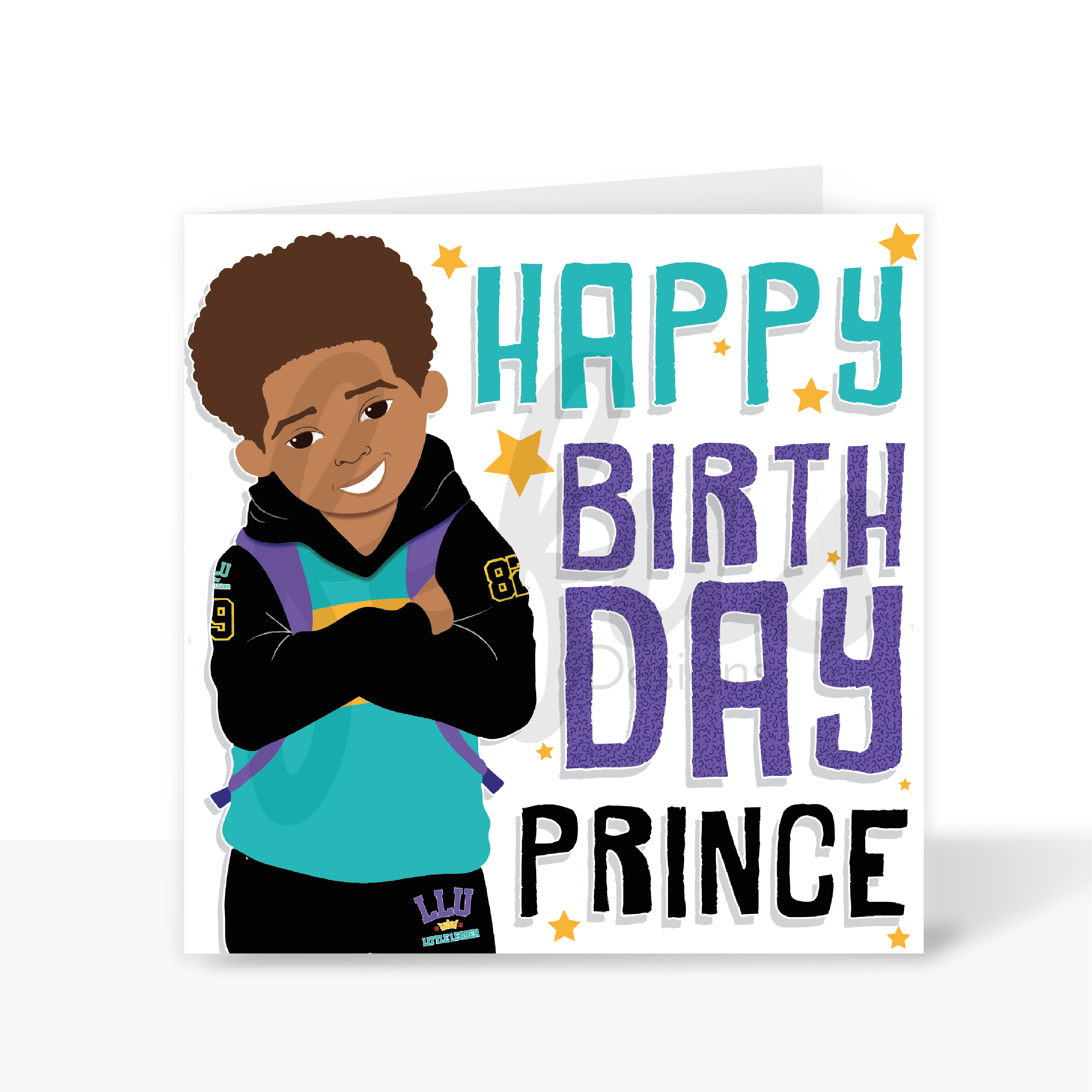 Niles - Happy Birthday Prince V2 - Mixed Race Birthday Card | Fefus designs