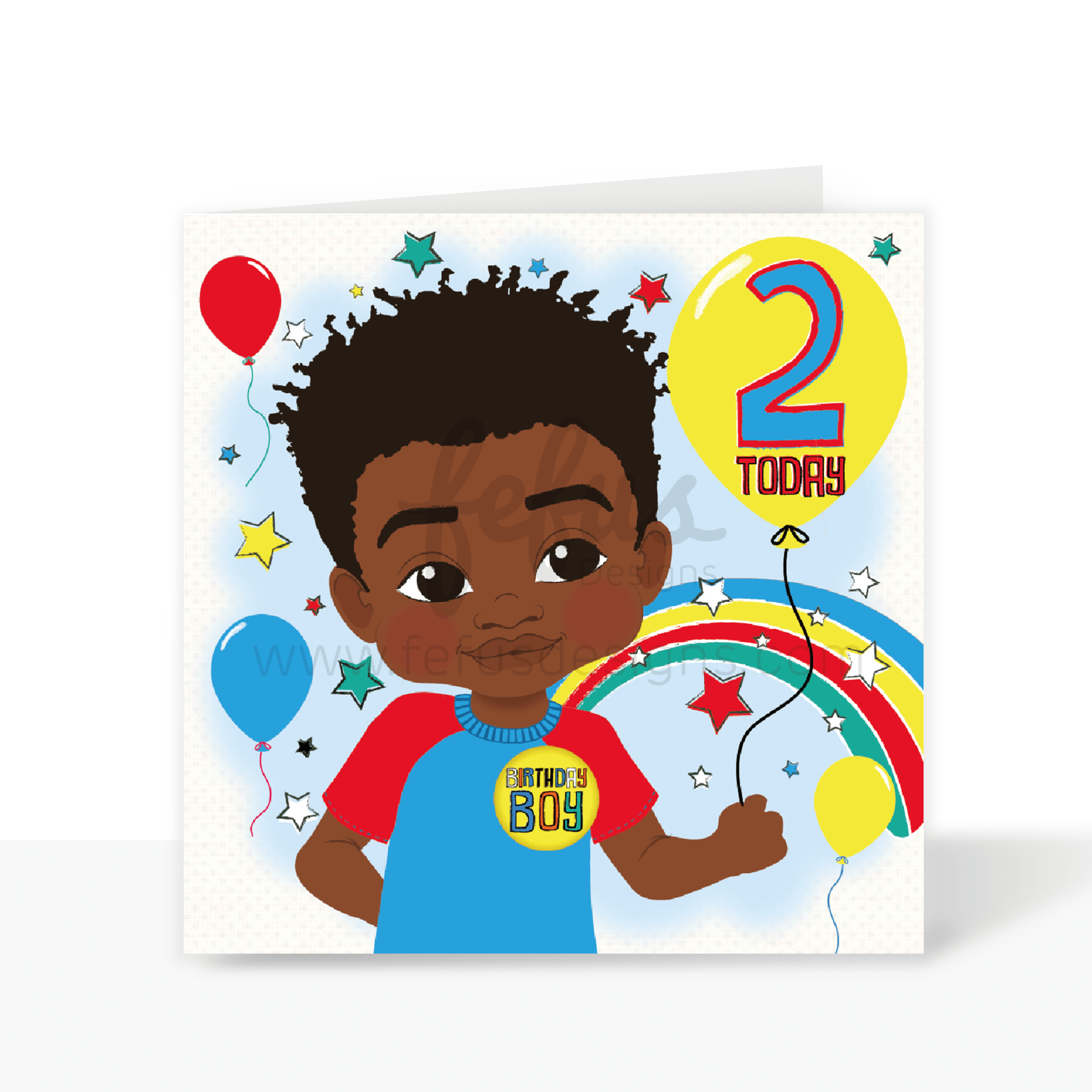 Second Birthday - Black Boys Birthday Card | Fefus designs